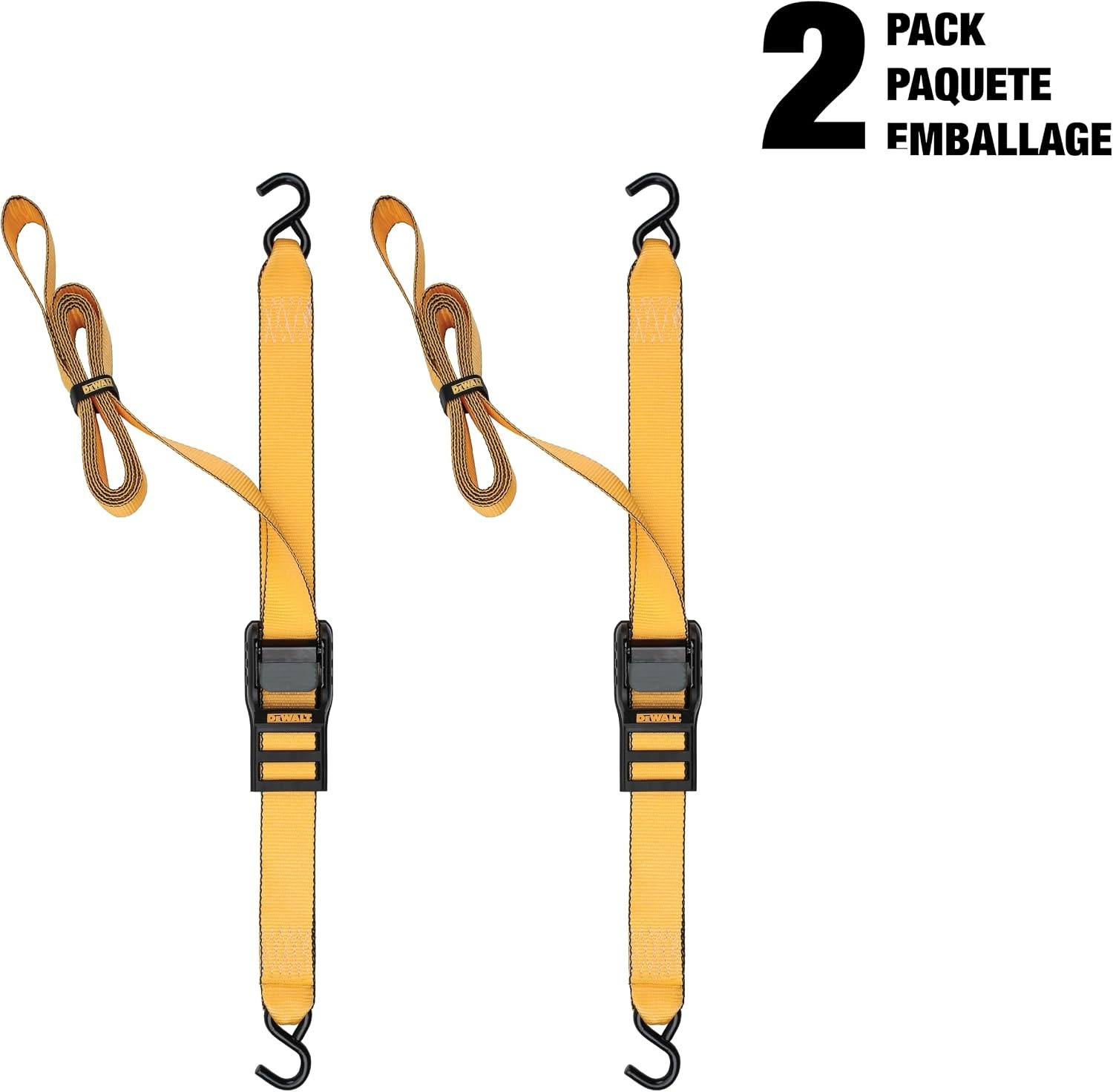 image:imageDEWALT 125142000 lbs MidDuty Cam Buckle TieDown Straps 2Pack HeavyGauge Steel Frame Armored Rubber Shroud PreThreaded WeatherResistant StrapsCoated SHooks For Midweight Cargo2 x 10