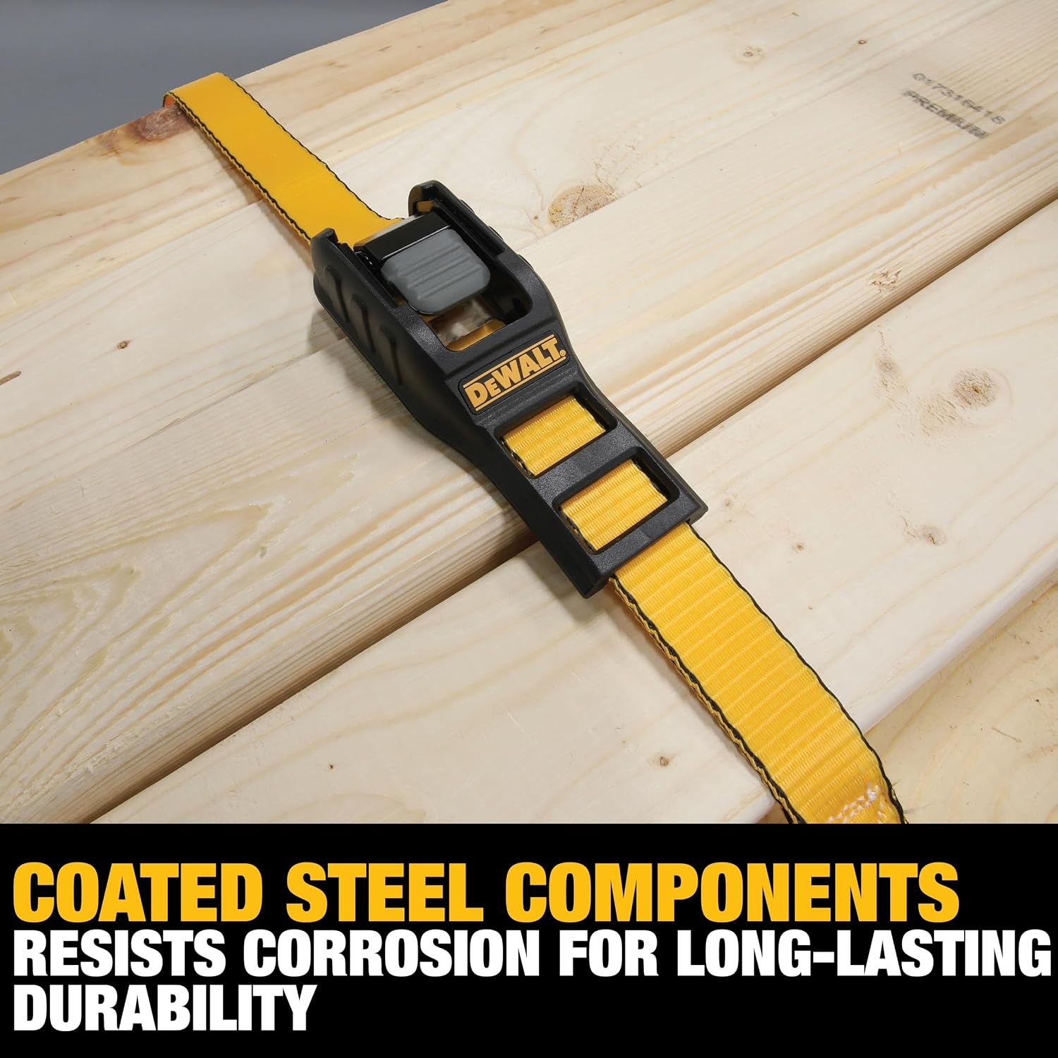 image:imageDEWALT 125142000 lbs MidDuty Cam Buckle TieDown Straps 2Pack HeavyGauge Steel Frame Armored Rubber Shroud PreThreaded WeatherResistant StrapsCoated SHooks For Midweight Cargo1 x 12