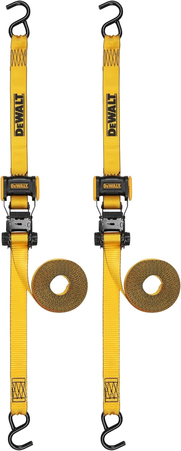 image:imageDEWALT 15165000 lbs HeavyDuty Ratchet Straps 2Pack Ergonomic Open Grip Handles Armored Side Caps WearWeatherResistant Straps Coated Double JHooksSecure Heavyweight Cargo2 Pack