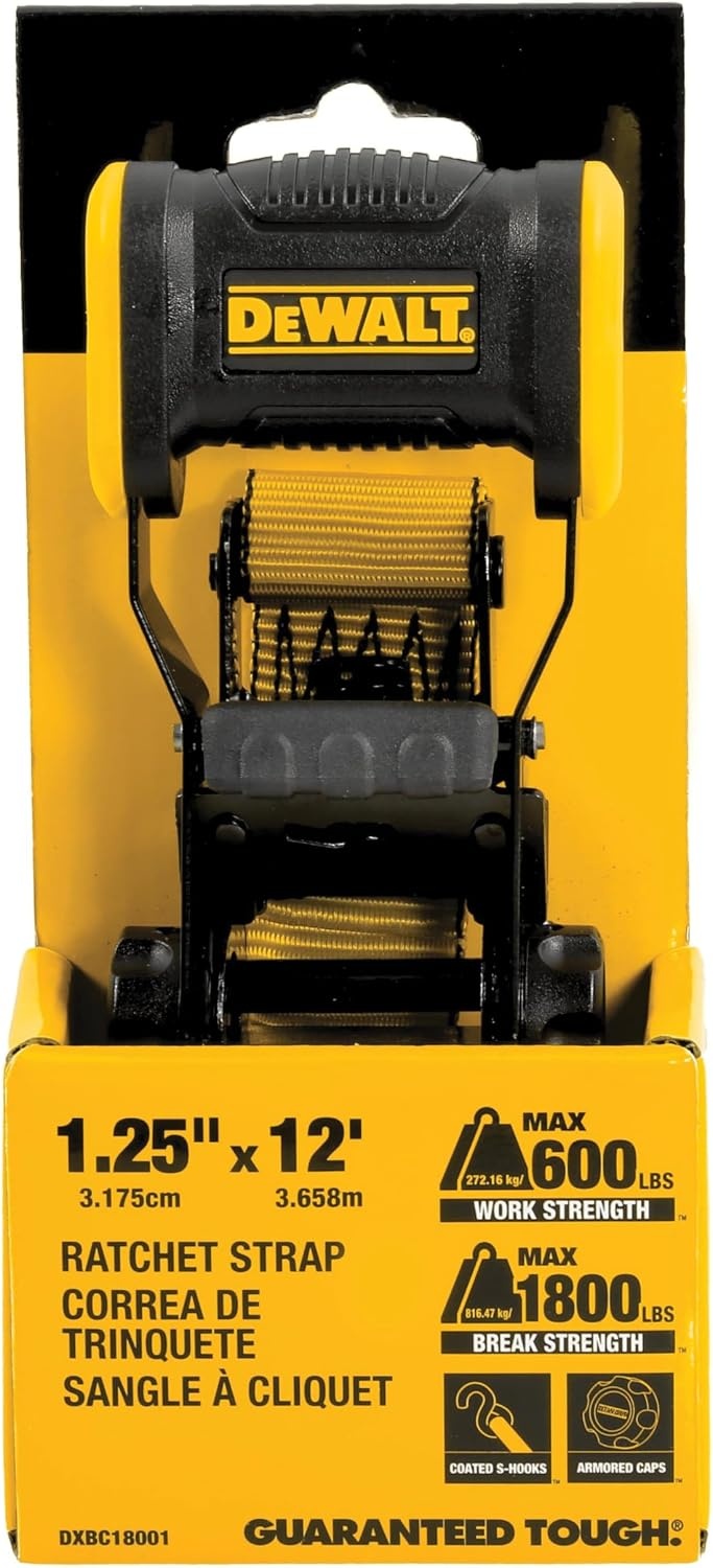 image:imageDEWALT 15165000 lbs HeavyDuty Ratchet Straps 2Pack Ergonomic Open Grip Handles Armored Side Caps WearWeatherResistant Straps Coated Double JHooksSecure Heavyweight CargoSingle