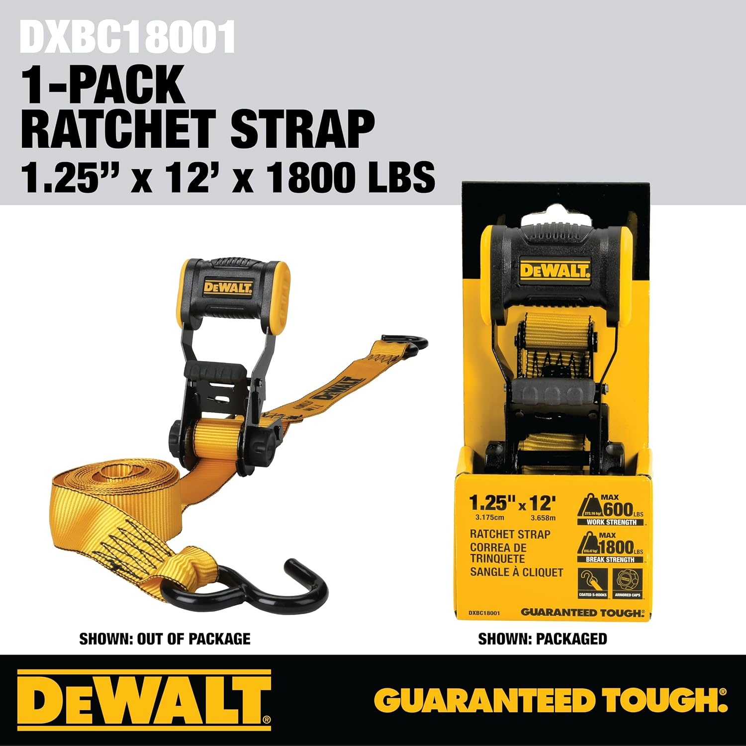 image:imageDEWALT 15165000 lbs HeavyDuty Ratchet Straps 2Pack Ergonomic Open Grip Handles Armored Side Caps WearWeatherResistant Straps Coated Double JHooksSecure Heavyweight CargoSingle