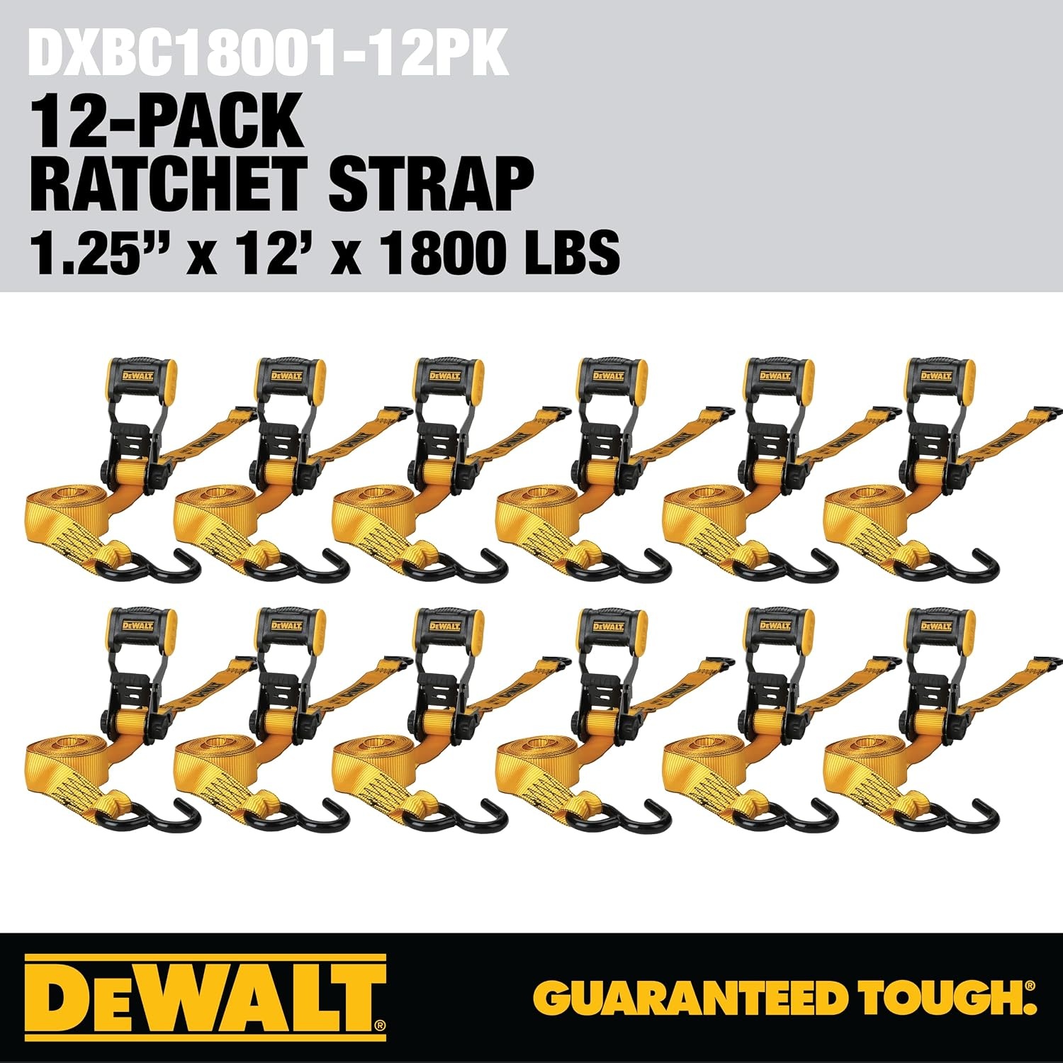 image:imageDEWALT 15165000 lbs HeavyDuty Ratchet Straps 2Pack Ergonomic Open Grip Handles Armored Side Caps WearWeatherResistant Straps Coated Double JHooksSecure Heavyweight Cargo12 Pack