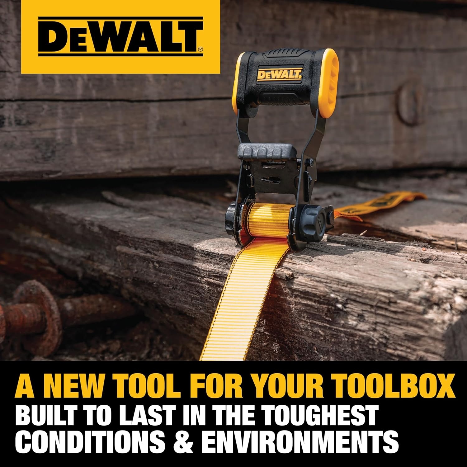 image:imageDEWALT 15165000 lbs HeavyDuty Ratchet Straps 2Pack Ergonomic Open Grip Handles Armored Side Caps WearWeatherResistant Straps Coated Double JHooksSecure Heavyweight Cargo4 Pack