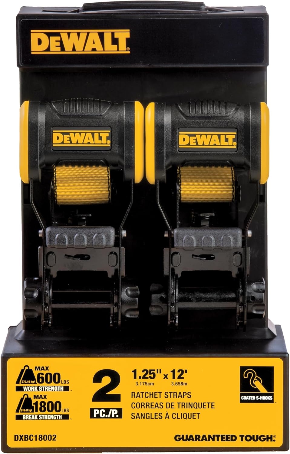 image:imageDEWALT 15165000 lbs HeavyDuty Ratchet Straps 2Pack Ergonomic Open Grip Handles Armored Side Caps WearWeatherResistant Straps Coated Double JHooksSecure Heavyweight Cargo2 Pack
