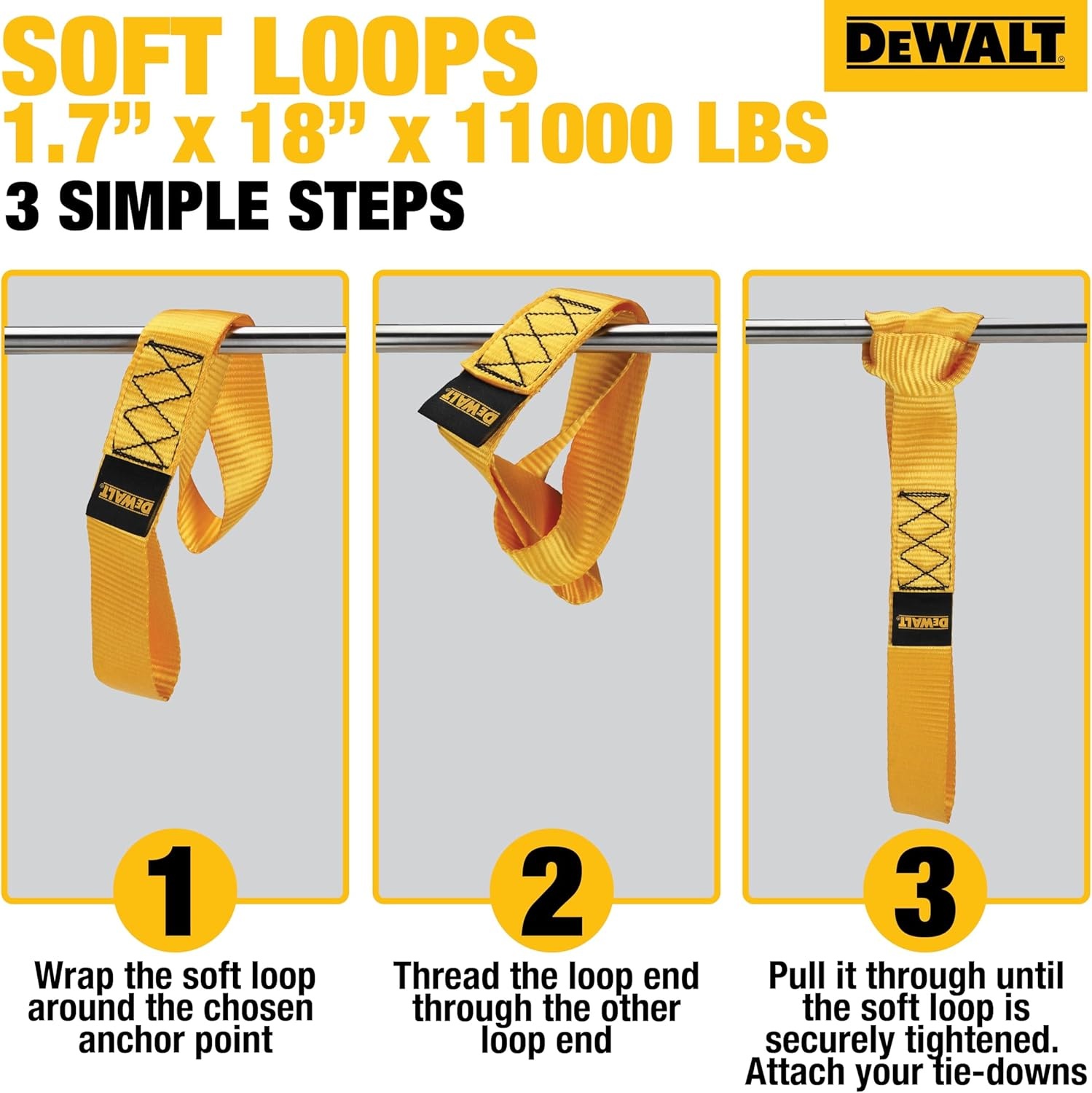 image:imageDEWALT 171811000 lbs HeavyDuty Soft Loops TieDowns 4 Pack ScratchFree Anchor Points For Ratchet Straps Wrap AroundCinch Tight Secure Motorcycles ATVsUTVs Lawn Equipment amp More