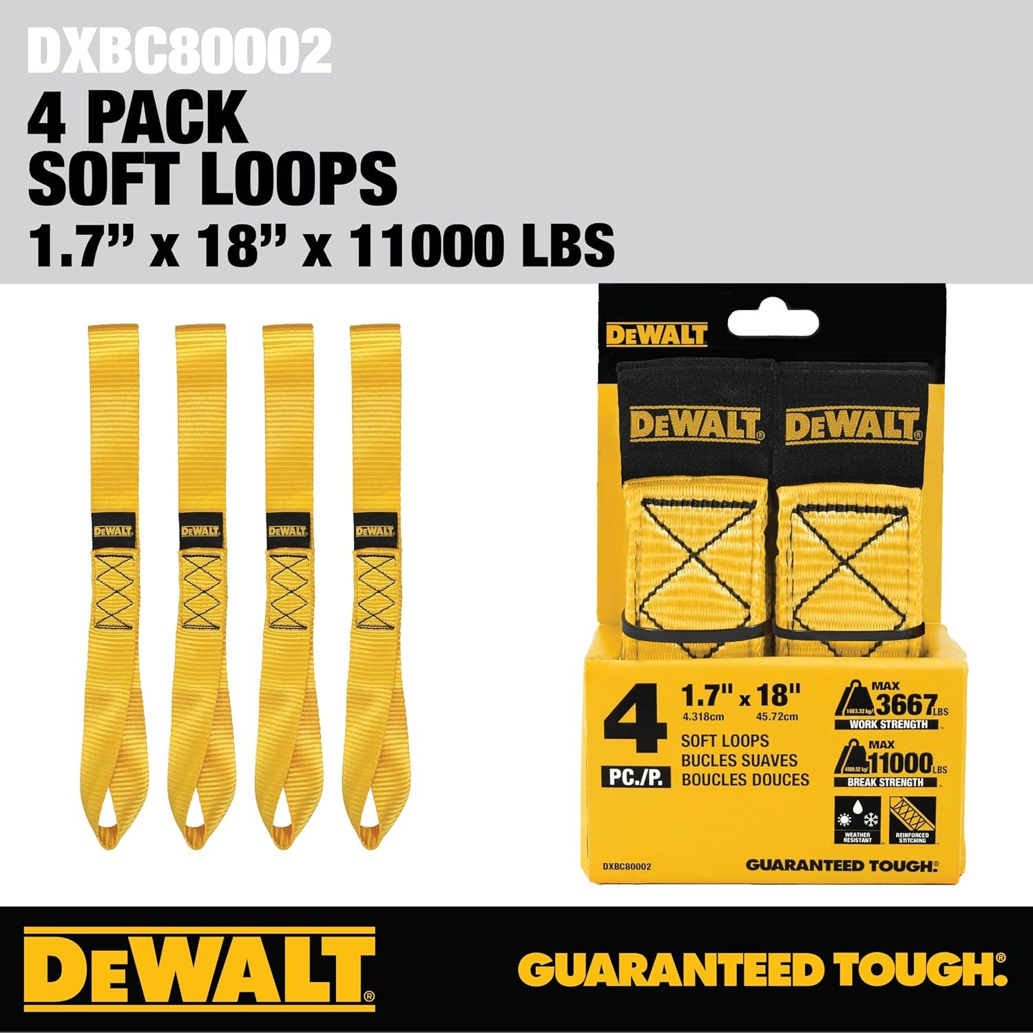 image:imageDEWALT 171811000 lbs HeavyDuty Soft Loops TieDowns 4 Pack ScratchFree Anchor Points For Ratchet Straps Wrap AroundCinch Tight Secure Motorcycles ATVsUTVs Lawn Equipment amp More