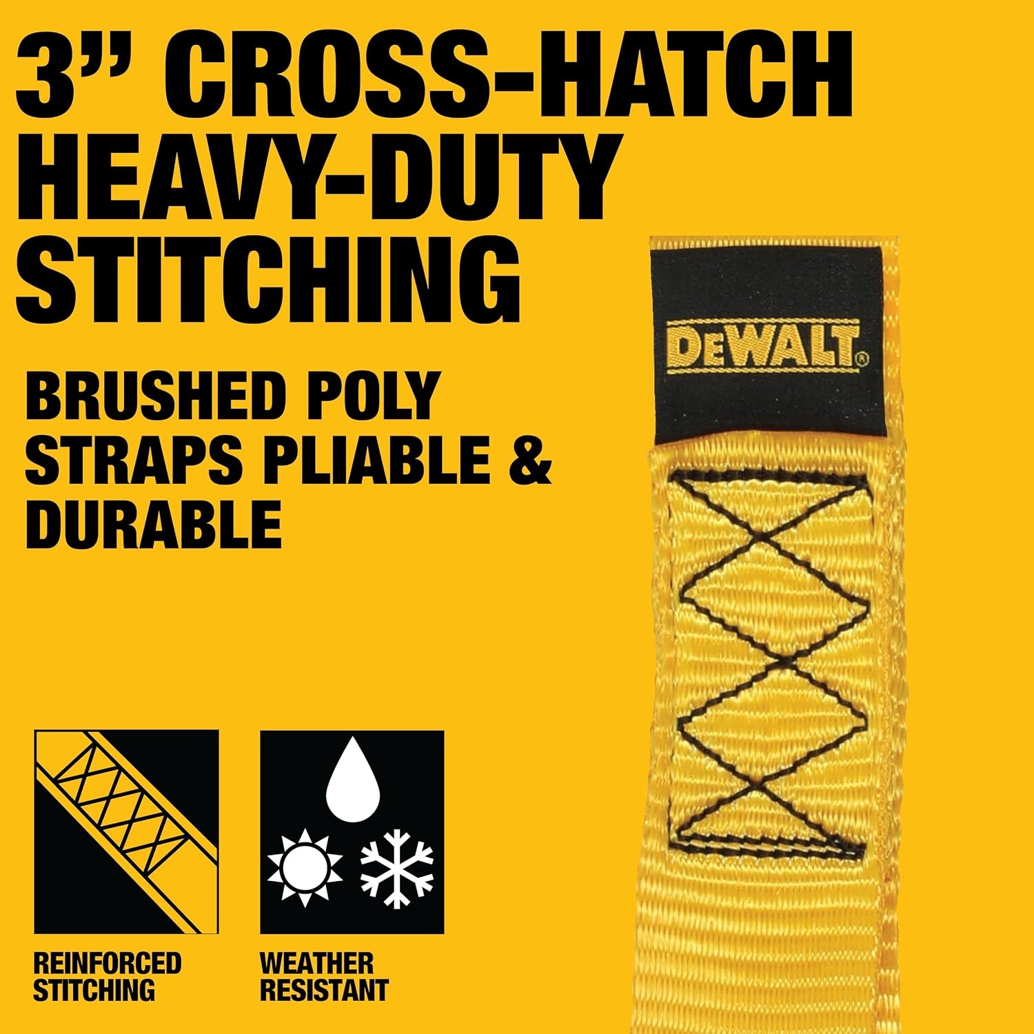 image:imageDEWALT 2103300 lbs HeavyDuty Retractable Ratchet Straps 2Pack Highly WeatherResistantProprietaryLubricated StainlessSteel SpringFully Armored RatchetBody CoverCoated ClipEnd HooksRatchet Straps and Soft Loop Kit