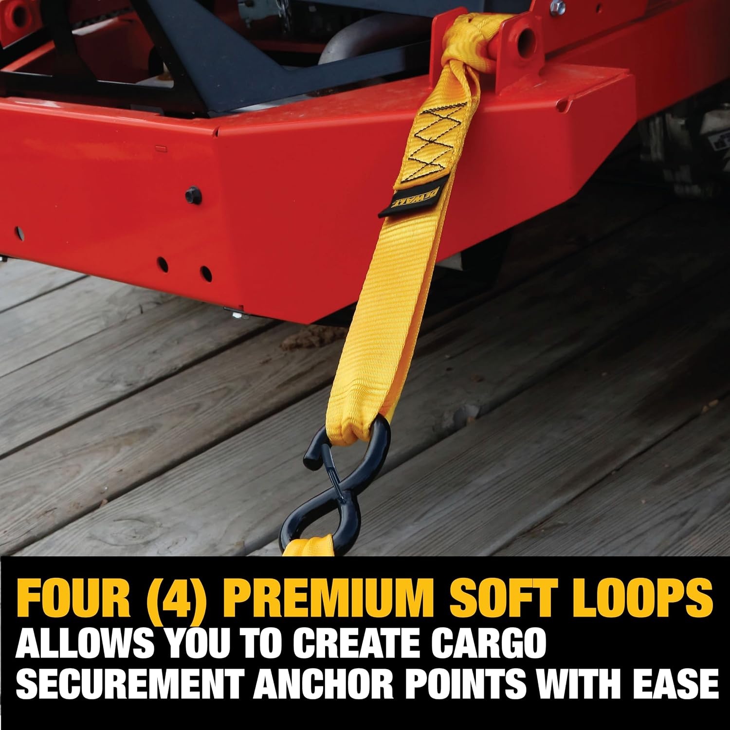 image:imageDEWALT 2103300 lbs HeavyDuty Retractable Ratchet Straps 2Pack Highly WeatherResistantProprietaryLubricated StainlessSteel SpringFully Armored RatchetBody CoverCoated ClipEnd HooksRatchet Straps and Soft Loop Kit