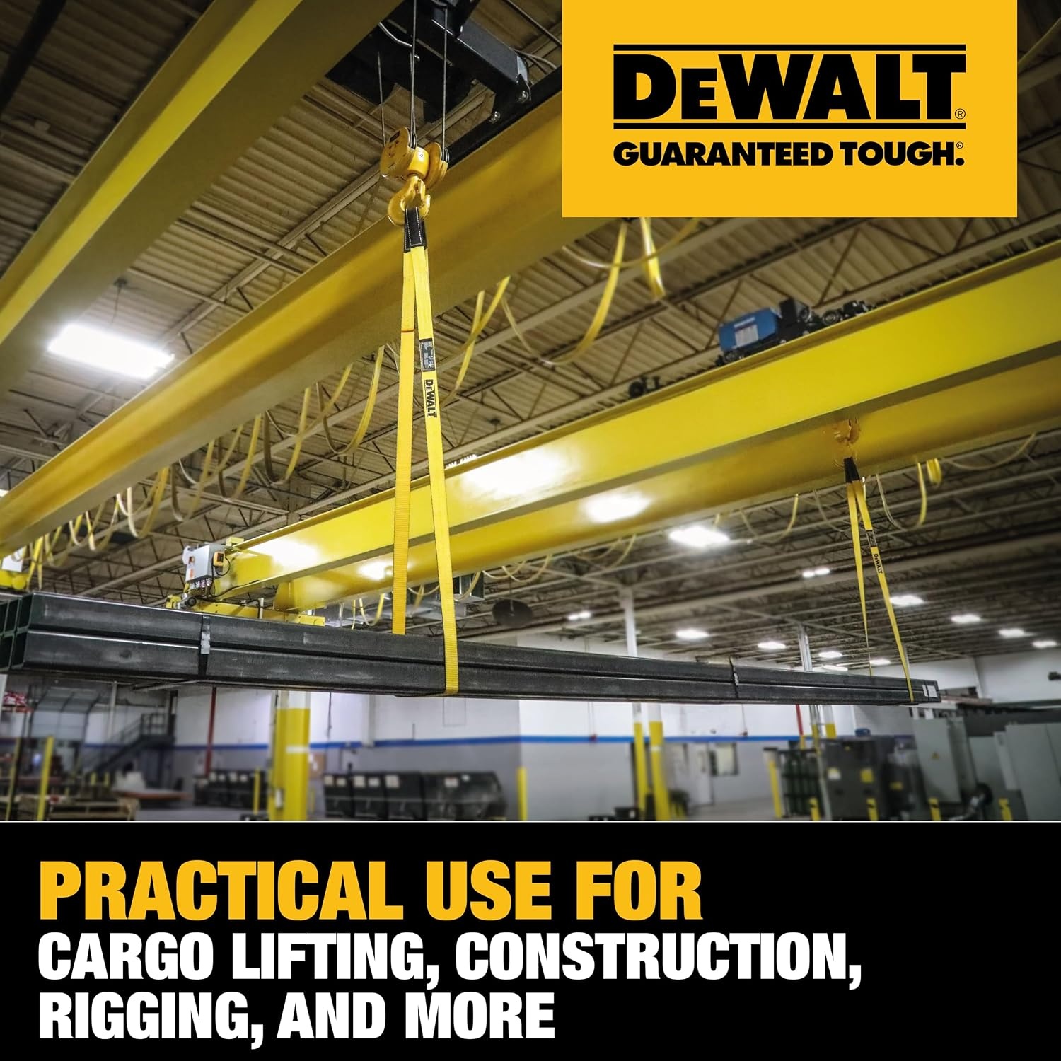 image:imageDEWALT 212 1Ply Type 3 Class 7 HeavyDuty Lifting Sling 2Pack 6400 lbs Basket 3200 lbs Vertical 2560 lbs Choker Capacity Meets WSTDA Standards for Lifting Rigging Construction2 Pack