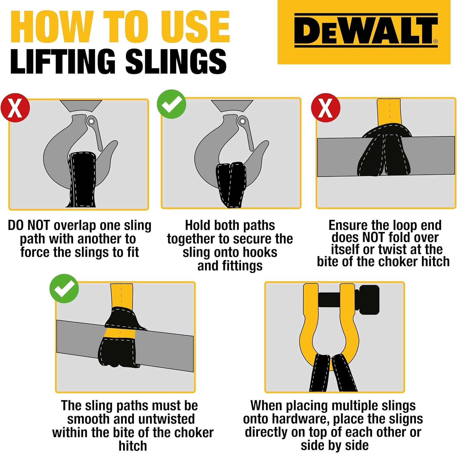 image:imageDEWALT 212 1Ply Type 3 Class 7 HeavyDuty Lifting Sling 2Pack 6400 lbs Basket 3200 lbs Vertical 2560 lbs Choker Capacity Meets WSTDA Standards for Lifting Rigging ConstructionSingle