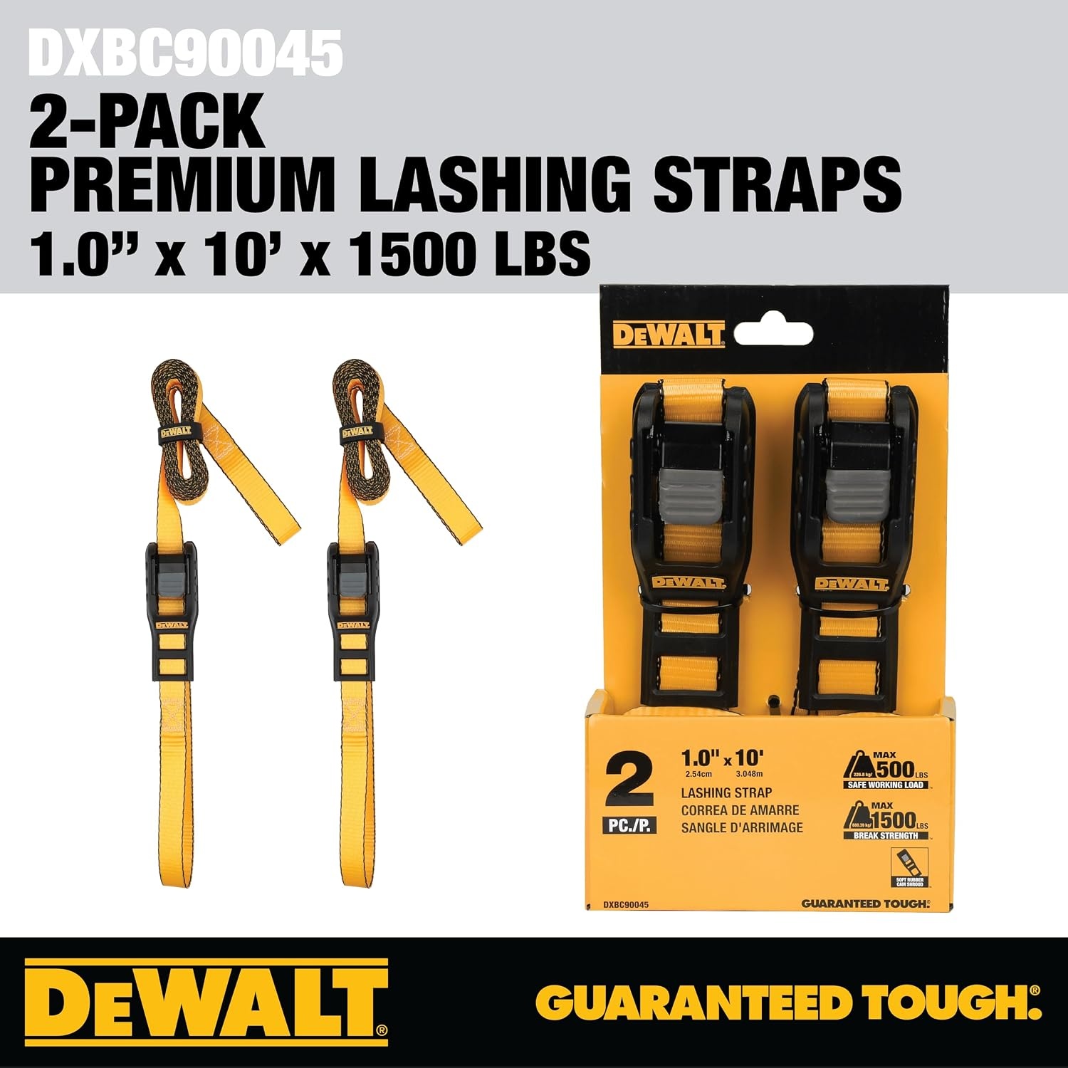 image:imageDEWALT 2163000 lbs MidDuty Lashing Straps 2Pack HeavyGauge Steel Frame Armored Rubber Cam Shroud Weather amp Wear Resistant Straps For Quick Bundling of Midweight Cargo1 x 10