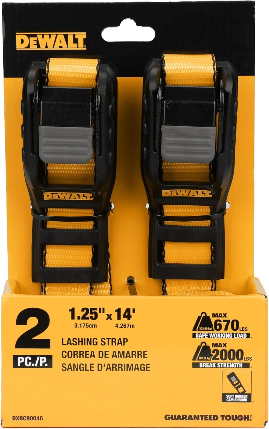image:imageDEWALT 2163000 lbs MidDuty Lashing Straps 2Pack HeavyGauge Steel Frame Armored Rubber Cam Shroud Weather amp Wear Resistant Straps For Quick Bundling of Midweight Cargo125 x 14