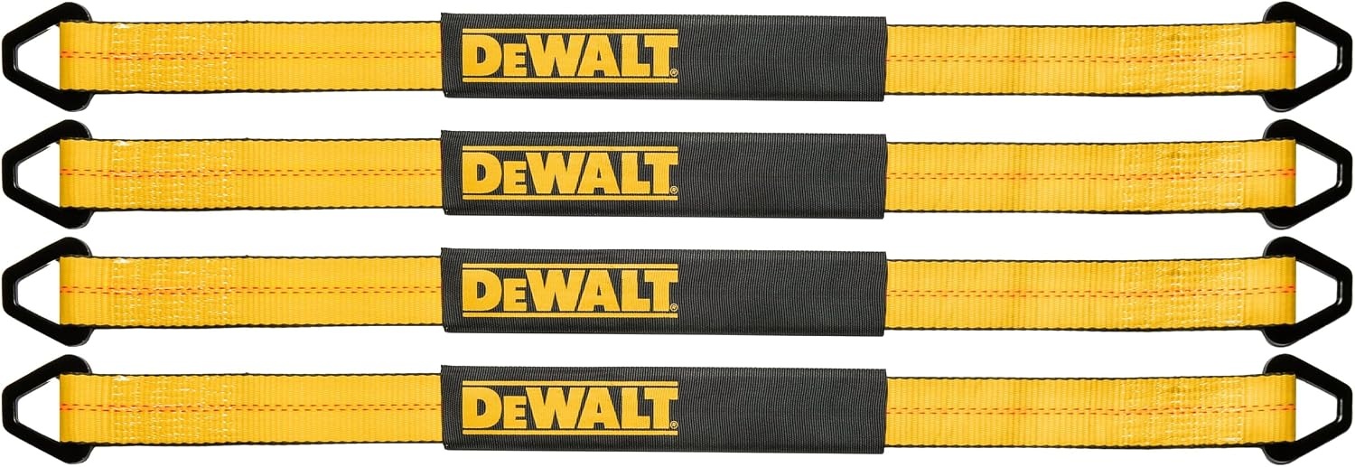 image:imageDEWALT 22410000 lbs HeavyDuty Axle TieDown Strap Wrap Around Vehicle AxleScratchFree Anchor Points For Ratchet Straps Protective SleevesCoated DRingsMeets DOT Standards2 x 38 4 Pack
