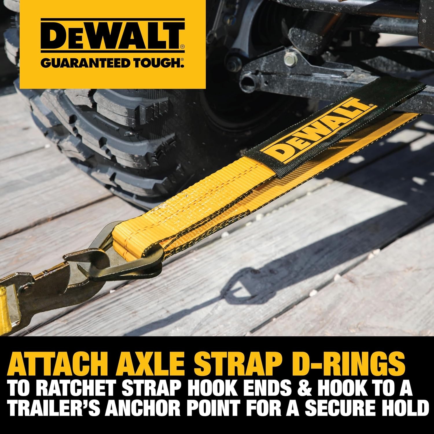 image:imageDEWALT 22410000 lbs HeavyDuty Axle TieDown Strap Wrap Around Vehicle AxleScratchFree Anchor Points For Ratchet Straps Protective SleevesCoated DRingsMeets DOT Standards2 x 36