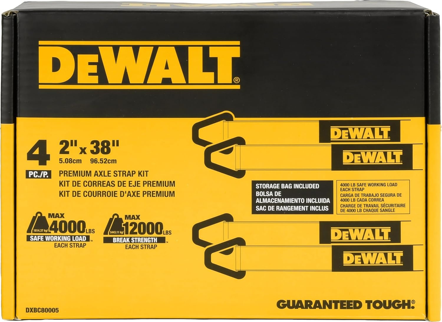 image:imageDEWALT 22410000 lbs HeavyDuty Axle TieDown Strap Wrap Around Vehicle AxleScratchFree Anchor Points For Ratchet Straps Protective SleevesCoated DRingsMeets DOT Standards2 x 38 16 Pack