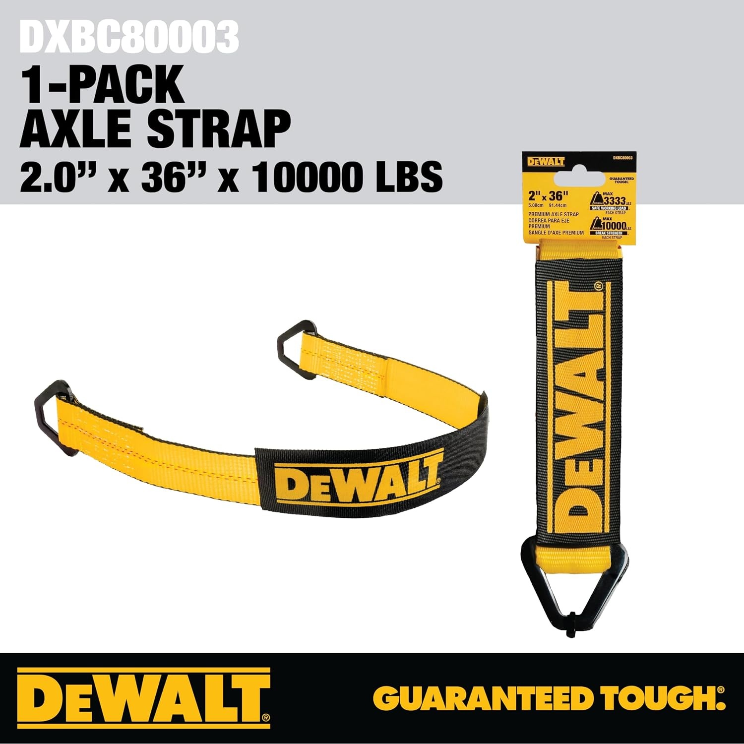 image:imageDEWALT 22410000 lbs HeavyDuty Axle TieDown Strap Wrap Around Vehicle AxleScratchFree Anchor Points For Ratchet Straps Protective SleevesCoated DRingsMeets DOT Standards2 x 36