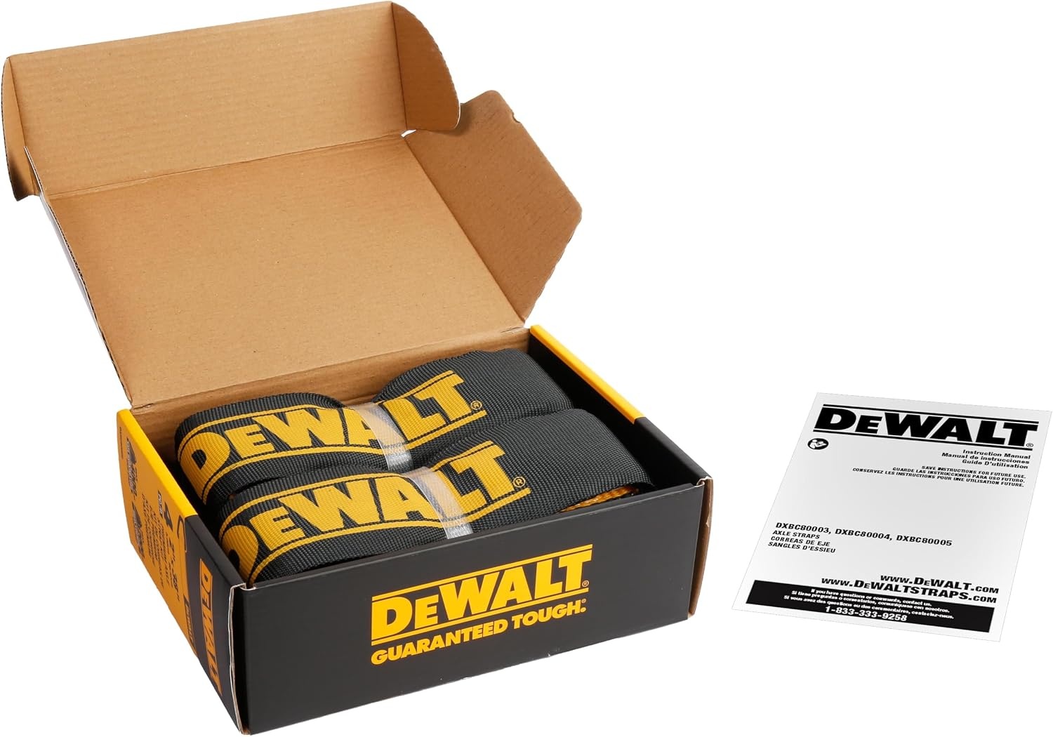 image:imageDEWALT 22410000 lbs HeavyDuty Axle TieDown Strap Wrap Around Vehicle AxleScratchFree Anchor Points For Ratchet Straps Protective SleevesCoated DRingsMeets DOT Standards2 x 38 4 Pack