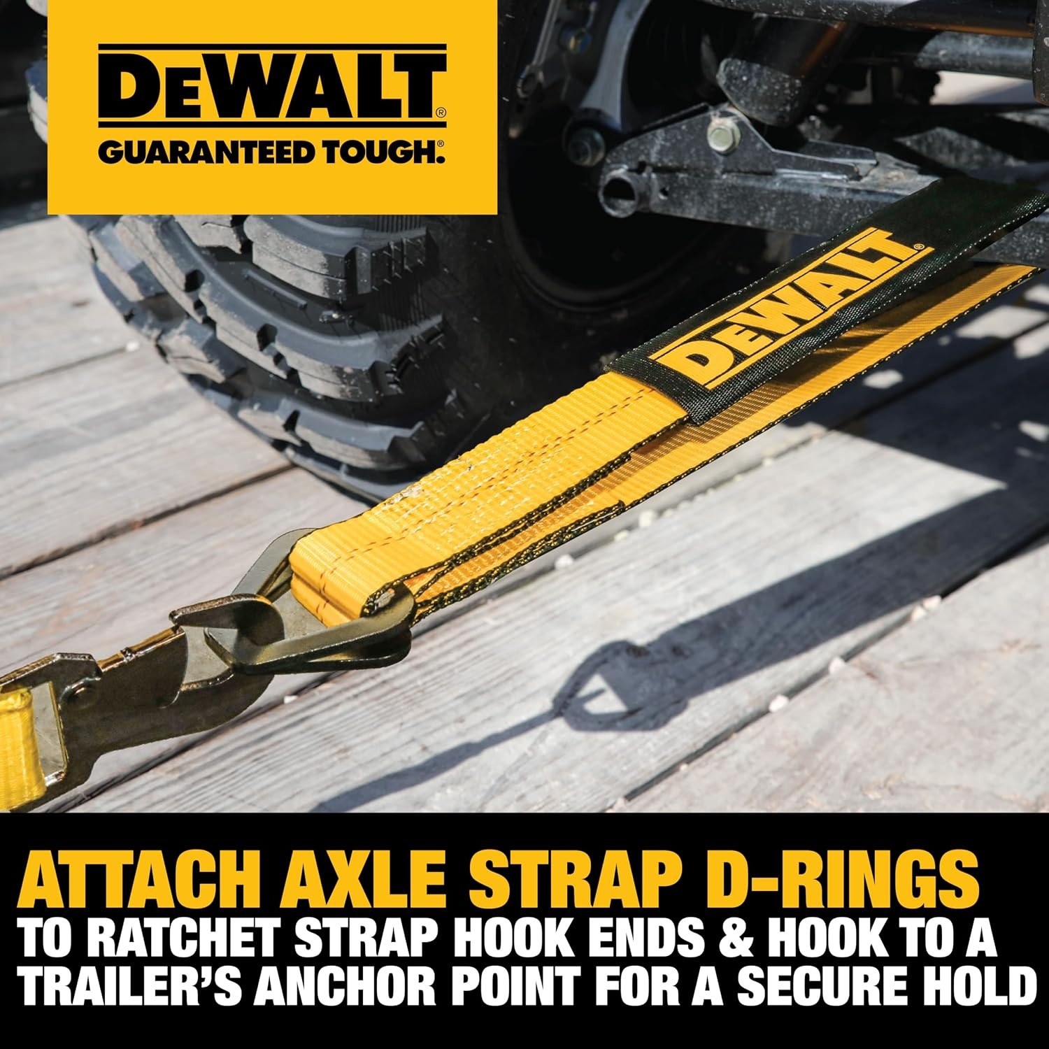 image:imageDEWALT 22410000 lbs HeavyDuty Axle TieDown Strap Wrap Around Vehicle AxleScratchFree Anchor Points For Ratchet Straps Protective SleevesCoated DRingsMeets DOT Standards2 x 38 4 Pack