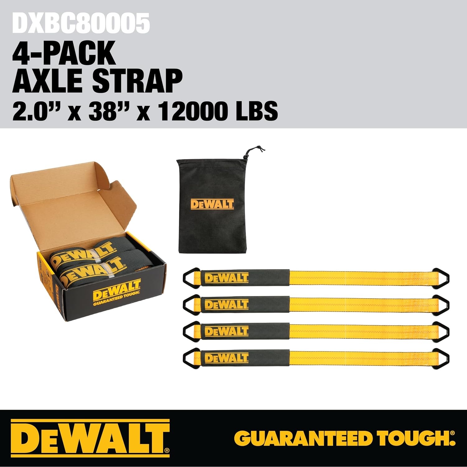 image:imageDEWALT 22410000 lbs HeavyDuty Axle TieDown Strap Wrap Around Vehicle AxleScratchFree Anchor Points For Ratchet Straps Protective SleevesCoated DRingsMeets DOT Standards2 x 38 4 Pack