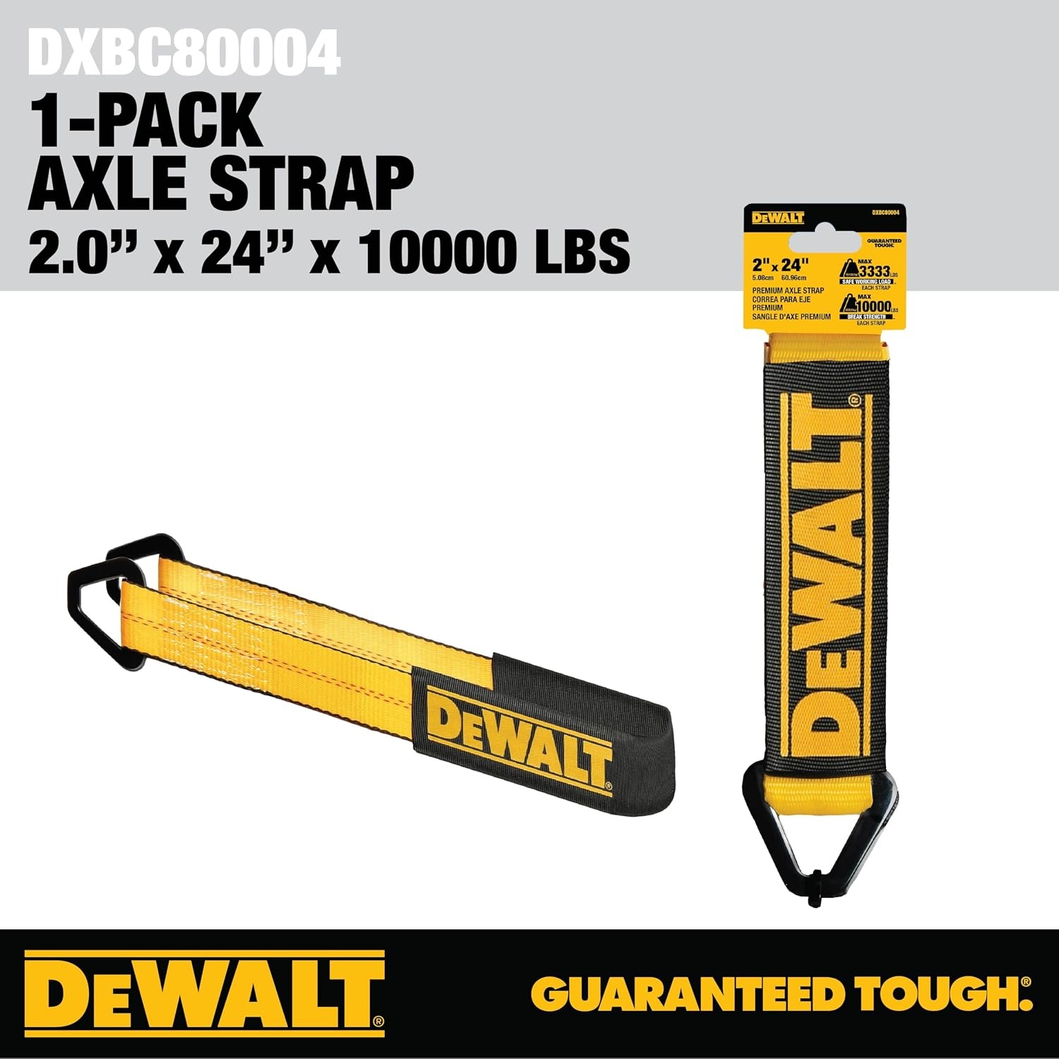 image:imageDEWALT 22410000 lbs HeavyDuty Axle TieDown Strap Wrap Around Vehicle AxleScratchFree Anchor Points For Ratchet Straps Protective SleevesCoated DRingsMeets DOT Standards2 x 24