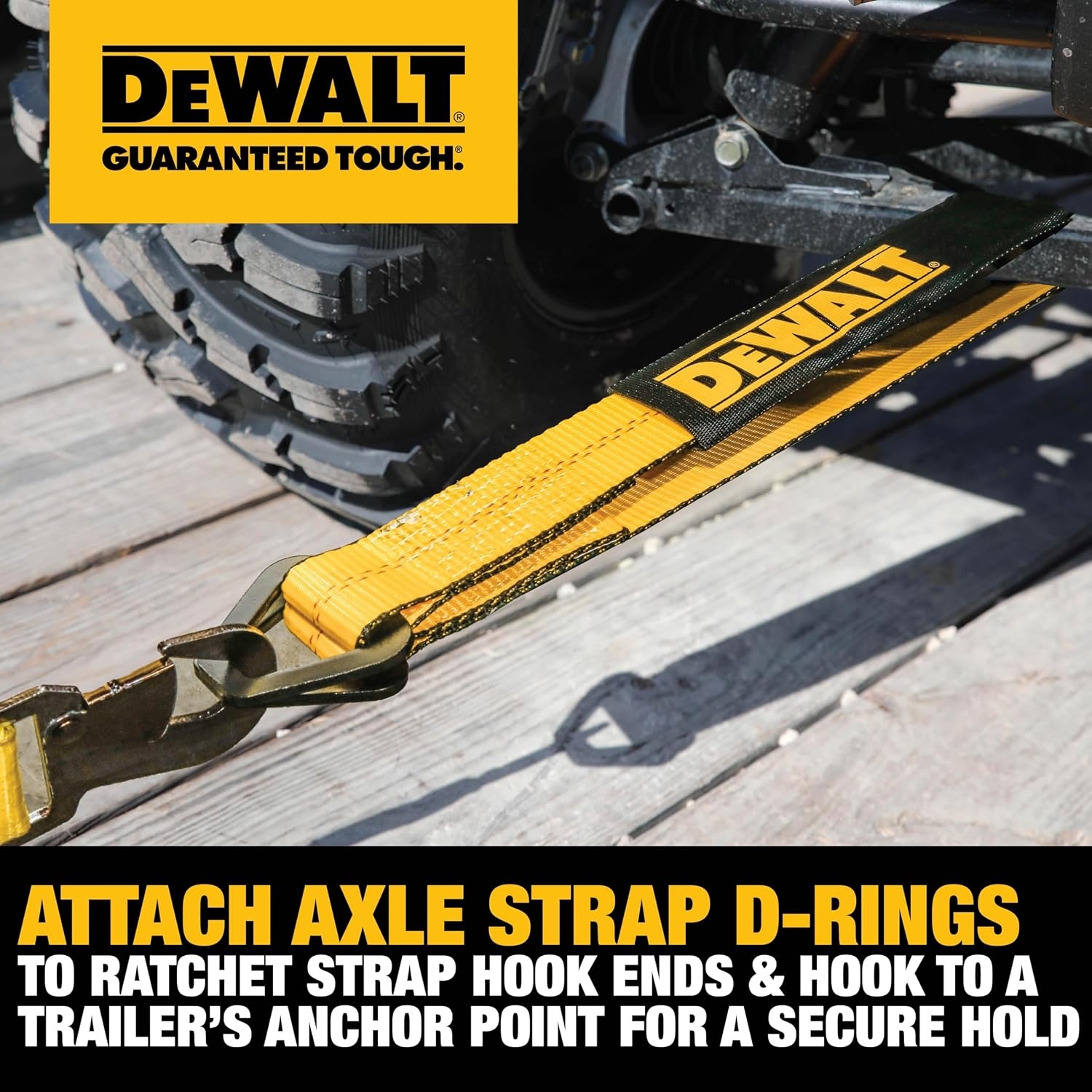 image:imageDEWALT 22410000 lbs HeavyDuty Axle TieDown Strap Wrap Around Vehicle AxleScratchFree Anchor Points For Ratchet Straps Protective SleevesCoated DRingsMeets DOT Standards2 x 24