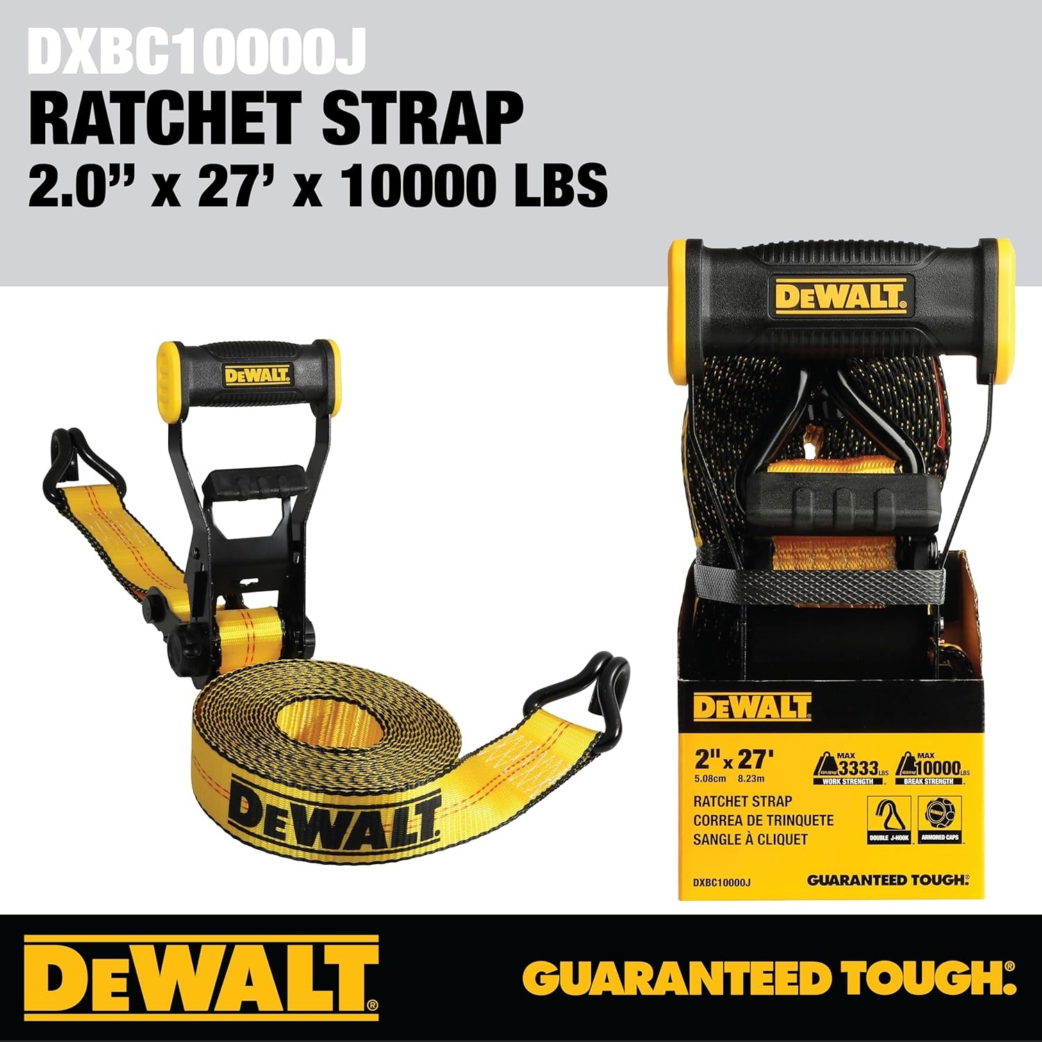 image:imageDEWALT 22710000 lbs Ratchet Straps with Double JHooks 6Pack WideGrip Ergonomic Handle Armored Side Caps DOT WSTDA WeatherResistant Straps Double JHooks for Industrial Cargo