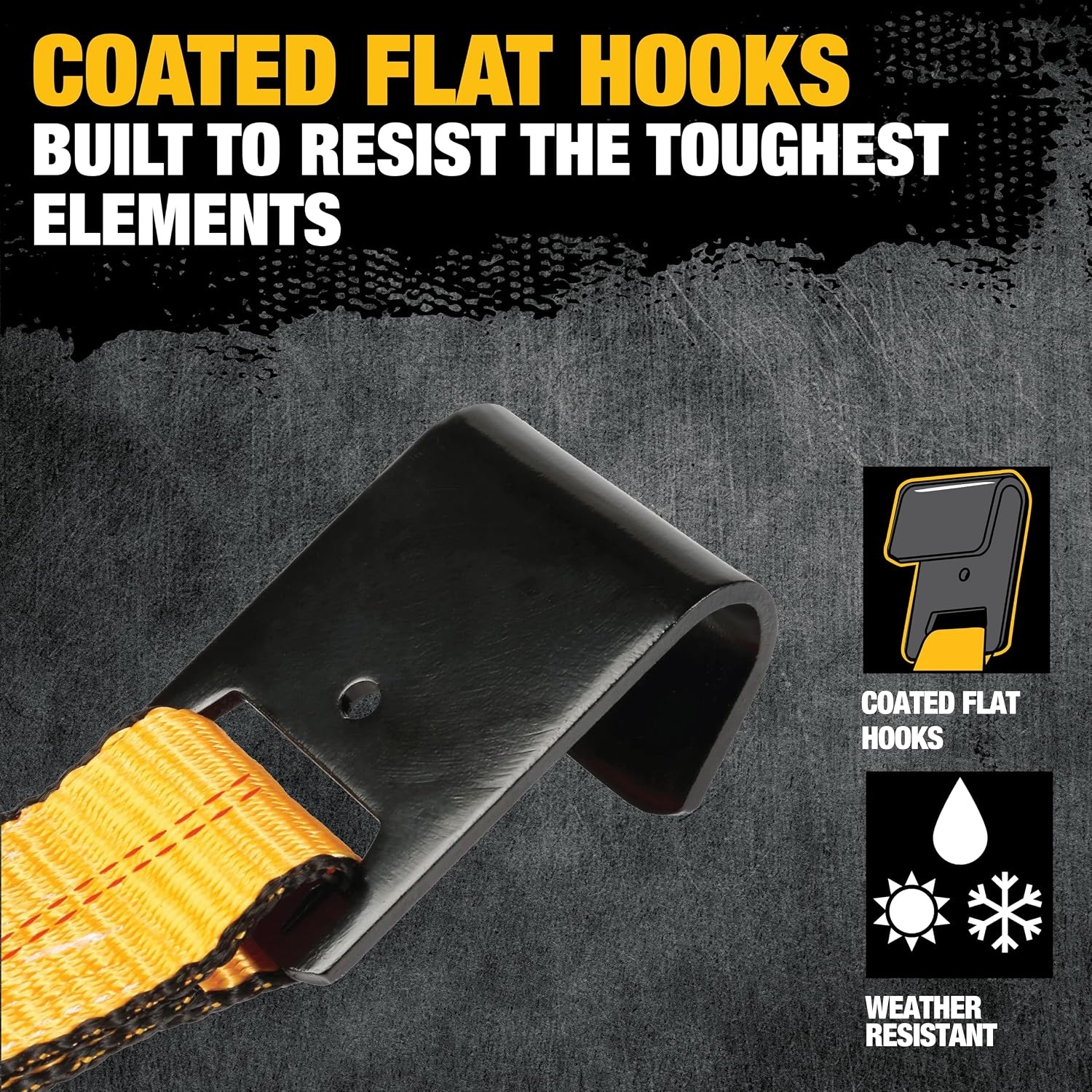 image:imageDEWALT 22710000 lbs Ratchet Straps with Flat Hooks 6Pack WideGrip Ergonomic Handle Armored Side Caps DOT WSTDA WeatherResistant Straps Flat Hooks for Industrial Cargo Flatbed