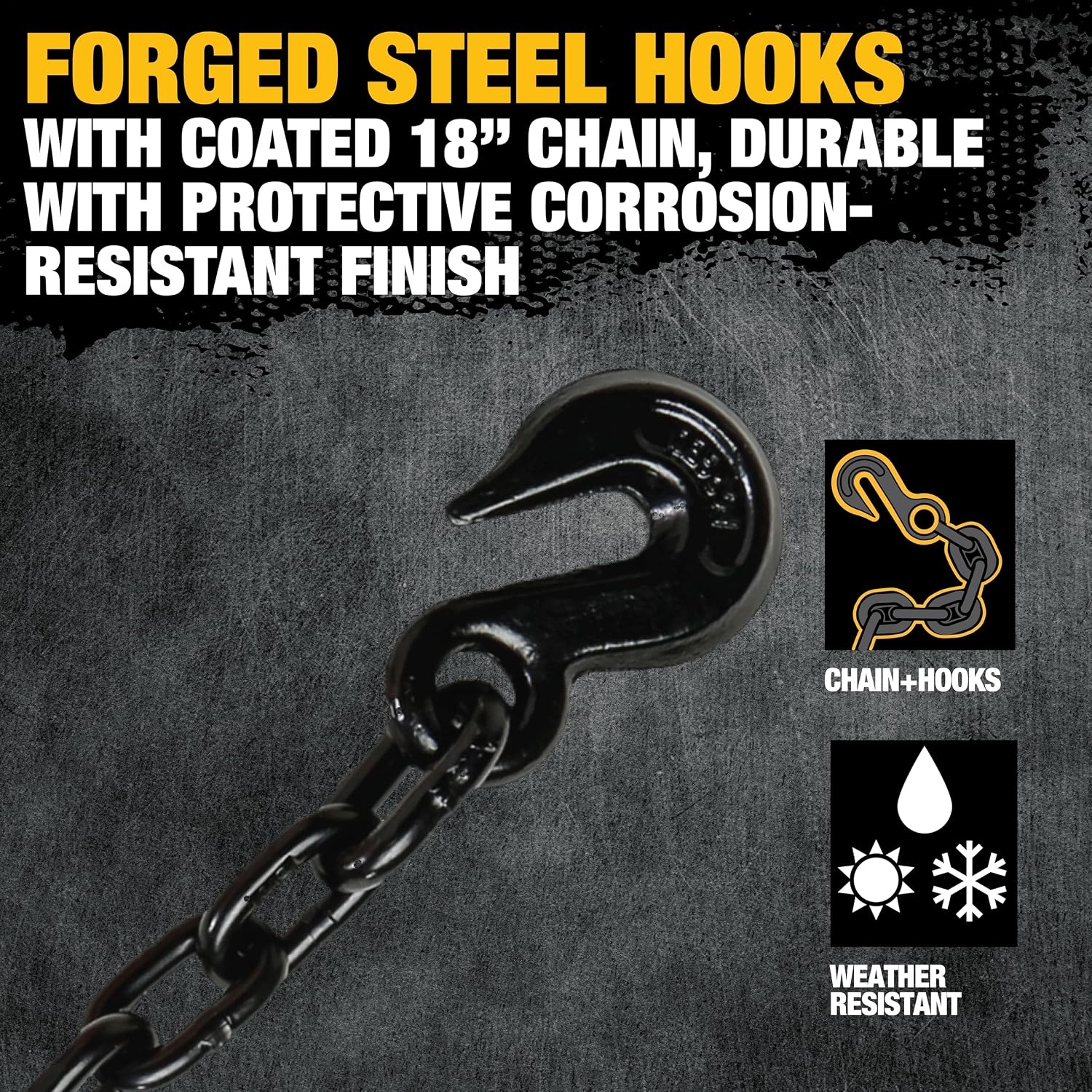 image:imageDEWALT 23010000 lbs Ratchet Strap with 18 Chain amp Steel Hooks WideGrip Ergonomic Handle Armored Side Caps DOT WSTDA WeatherResistant Straps 18 Chains Hooks for Industrial Cargo