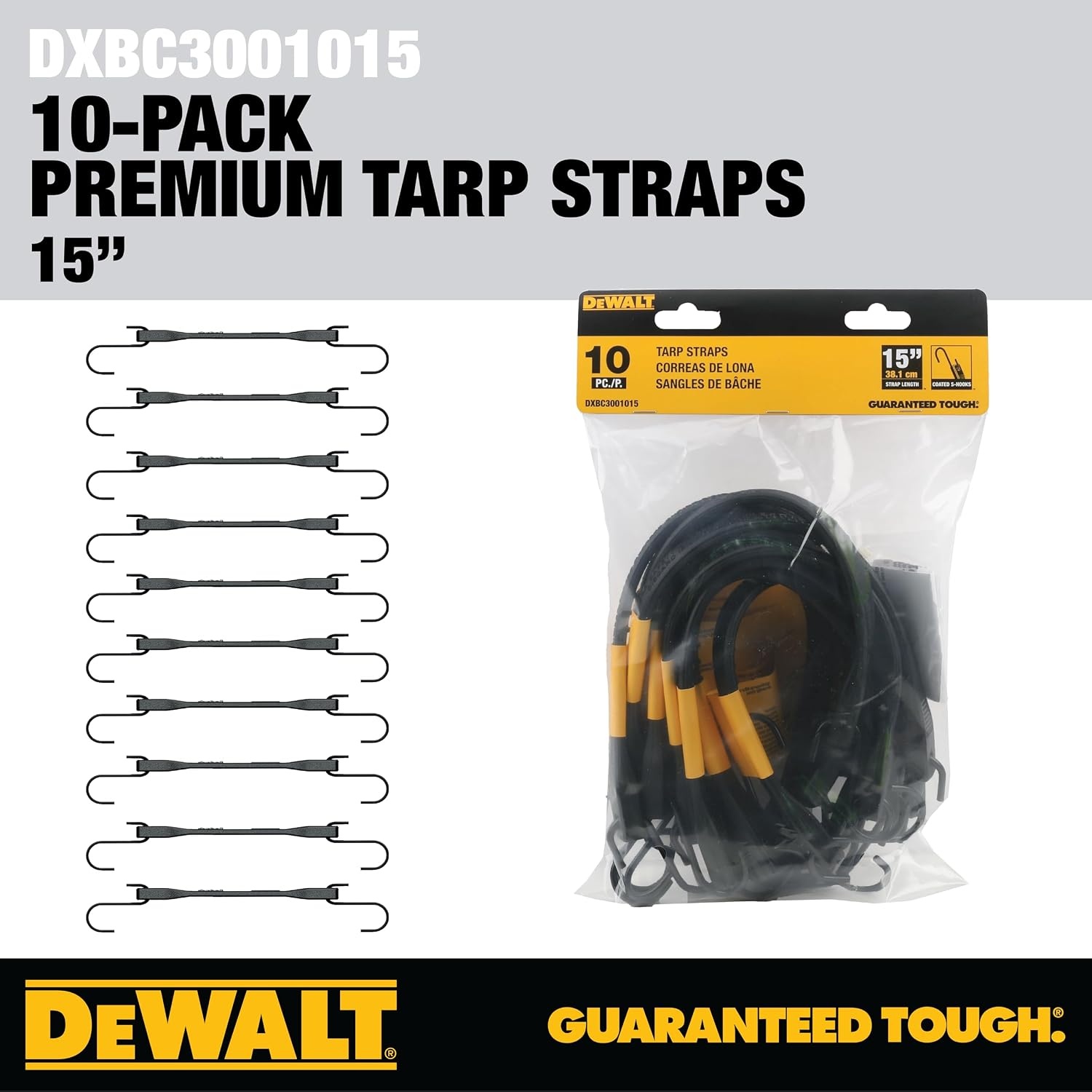 image:imageDEWALT 31 Natural Rubber Tarp Straps with Coated SHooks 40 Pack Flexible Rubber for Weather and Temp Resistance Coated SHooks Use for Temporary LightDuty JobsTarps amp Daily Hauls15