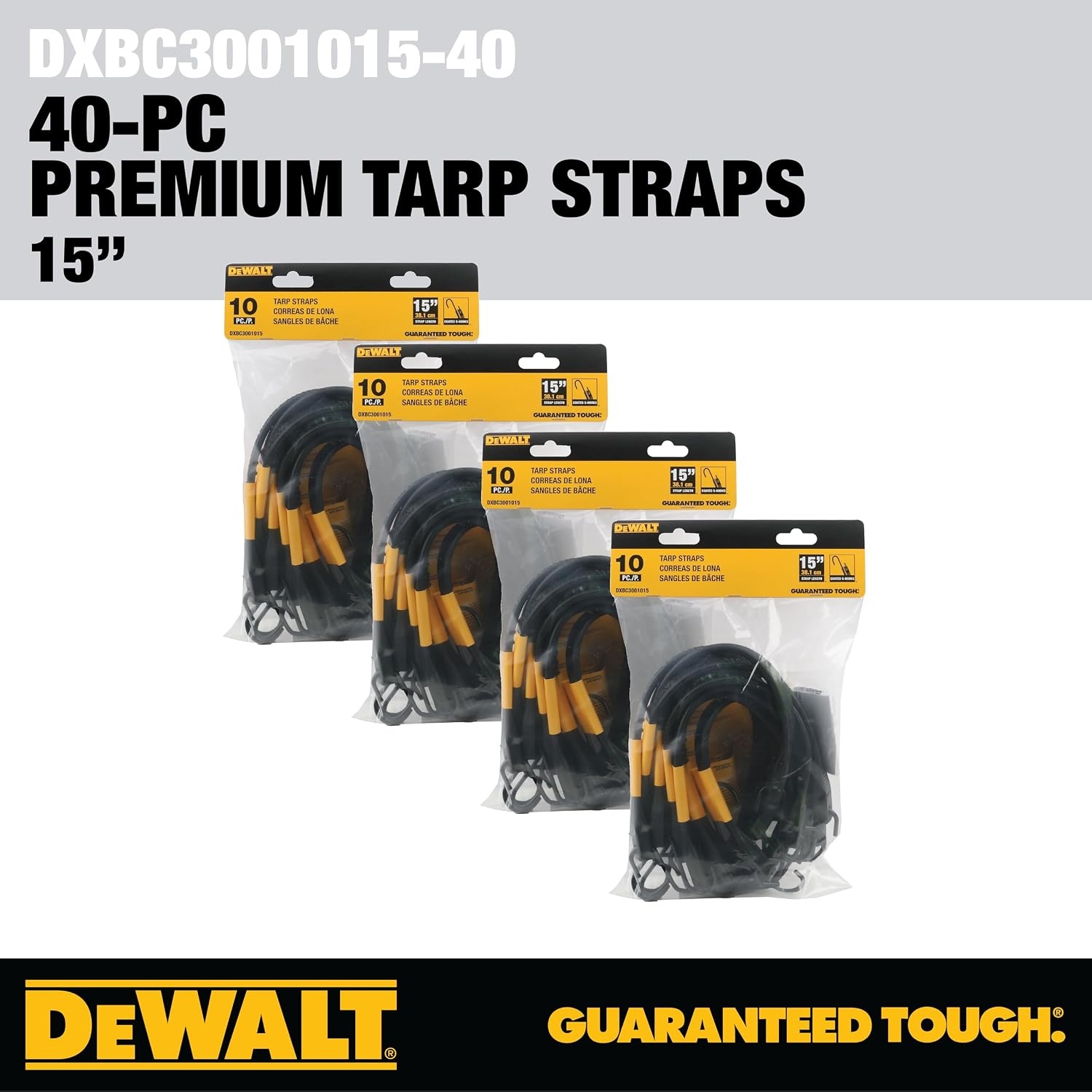 image:imageDEWALT 31 Natural Rubber Tarp Straps with Coated SHooks 40 Pack Flexible Rubber for Weather and Temp Resistance Coated SHooks Use for Temporary LightDuty JobsTarps amp Daily Hauls15