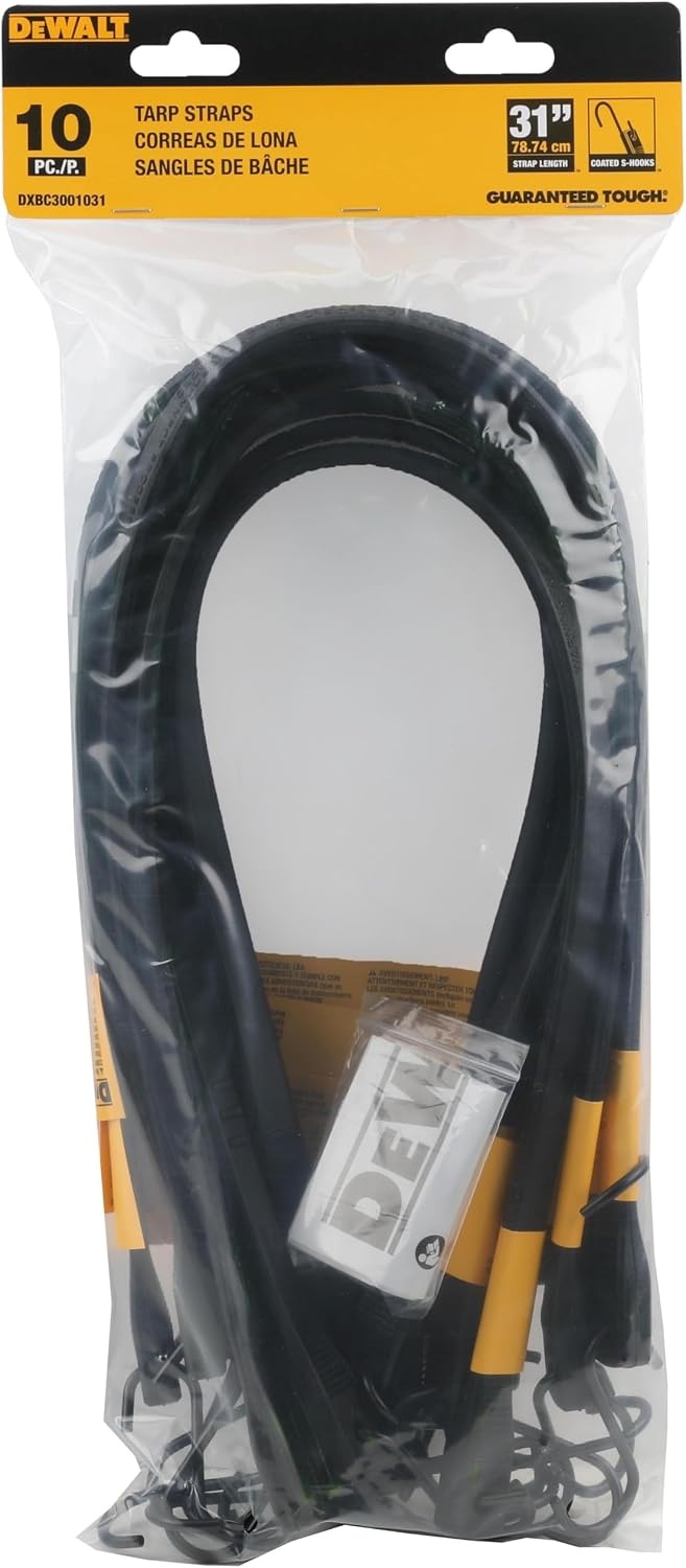 image:imageDEWALT 31 Natural Rubber Tarp Straps with Coated SHooks 40 Pack Flexible Rubber for Weather and Temp Resistance Coated SHooks Use for Temporary LightDuty JobsTarps amp Daily Hauls31