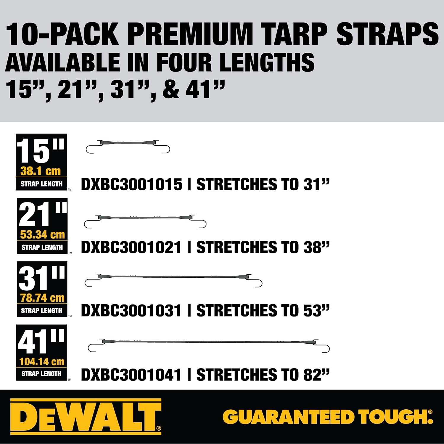 image:imageDEWALT 31 Natural Rubber Tarp Straps with Coated SHooks 40 Pack Flexible Rubber for Weather and Temp Resistance Coated SHooks Use for Temporary LightDuty JobsTarps amp Daily Hauls41