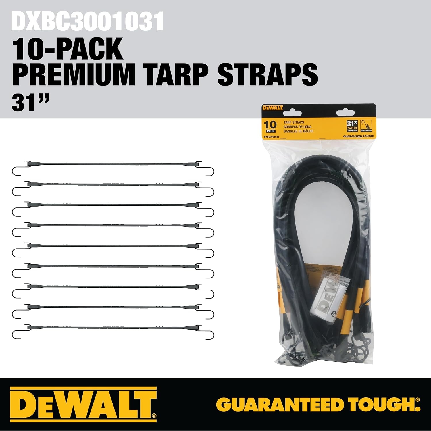 image:imageDEWALT 31 Natural Rubber Tarp Straps with Coated SHooks 40 Pack Flexible Rubber for Weather and Temp Resistance Coated SHooks Use for Temporary LightDuty JobsTarps amp Daily Hauls31