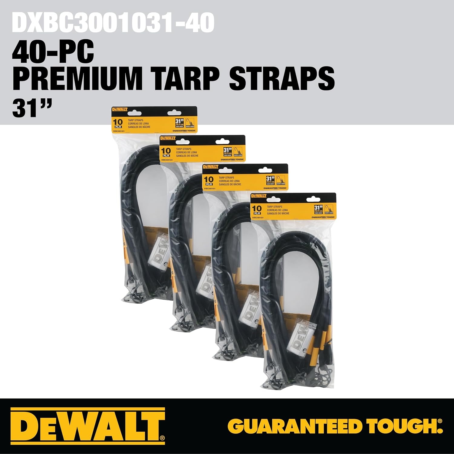 image:imageDEWALT 31 Natural Rubber Tarp Straps with Coated SHooks 40 Pack Flexible Rubber for Weather and Temp Resistance Coated SHooks Use for Temporary LightDuty JobsTarps amp Daily Hauls31