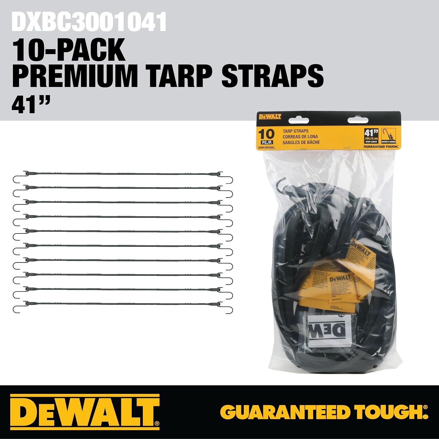 image:imageDEWALT 31 Natural Rubber Tarp Straps with Coated SHooks 40 Pack Flexible Rubber for Weather and Temp Resistance Coated SHooks Use for Temporary LightDuty JobsTarps amp Daily Hauls41