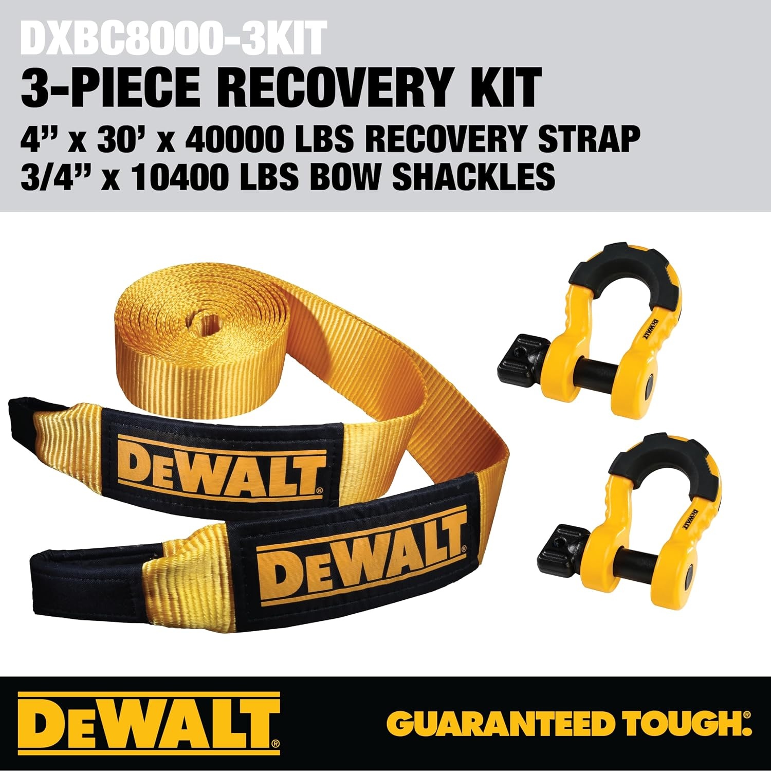 image:imageDEWALT 3452 Tons Safe Work Rating Bow Shackles 2Pack Tough Powder and Zinc Coated Forged Steel Shackle Bodies and Pins HeavyDuty Isolators Tow amp Recovery Winching amp LiftingBow Shackles and Tow Strap Kit