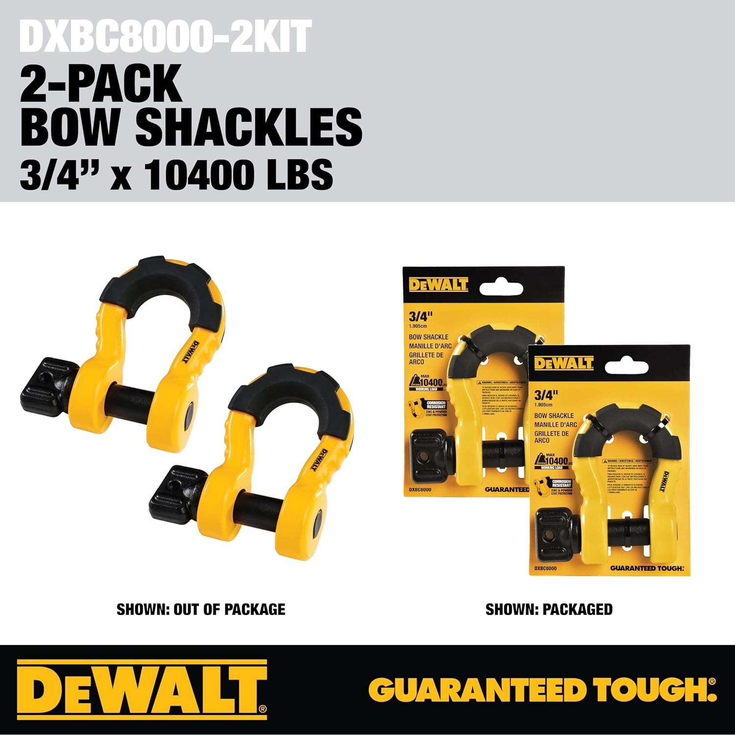 image:imageDEWALT 3452 Tons Safe Work Rating Bow Shackles 2Pack Tough Powder and Zinc Coated Forged Steel Shackle Bodies and Pins HeavyDuty Isolators Tow amp Recovery Winching amp LiftingBow Shackles Pair