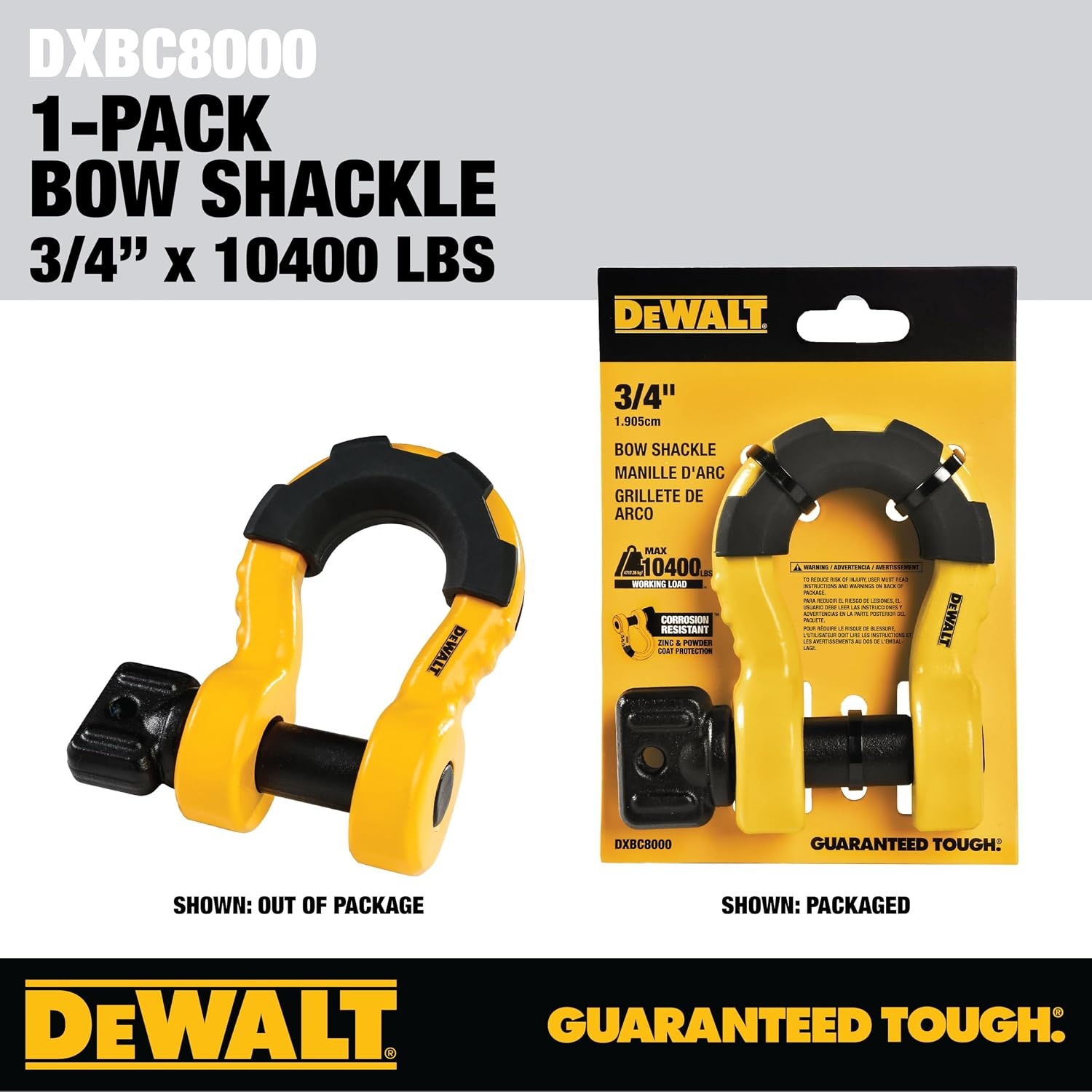 image:imageDEWALT 3452 Tons Safe Work Rating Bow Shackles 2Pack Tough Powder and Zinc Coated Forged Steel Shackle Bodies and Pins HeavyDuty Isolators Tow amp Recovery Winching amp LiftingSingle