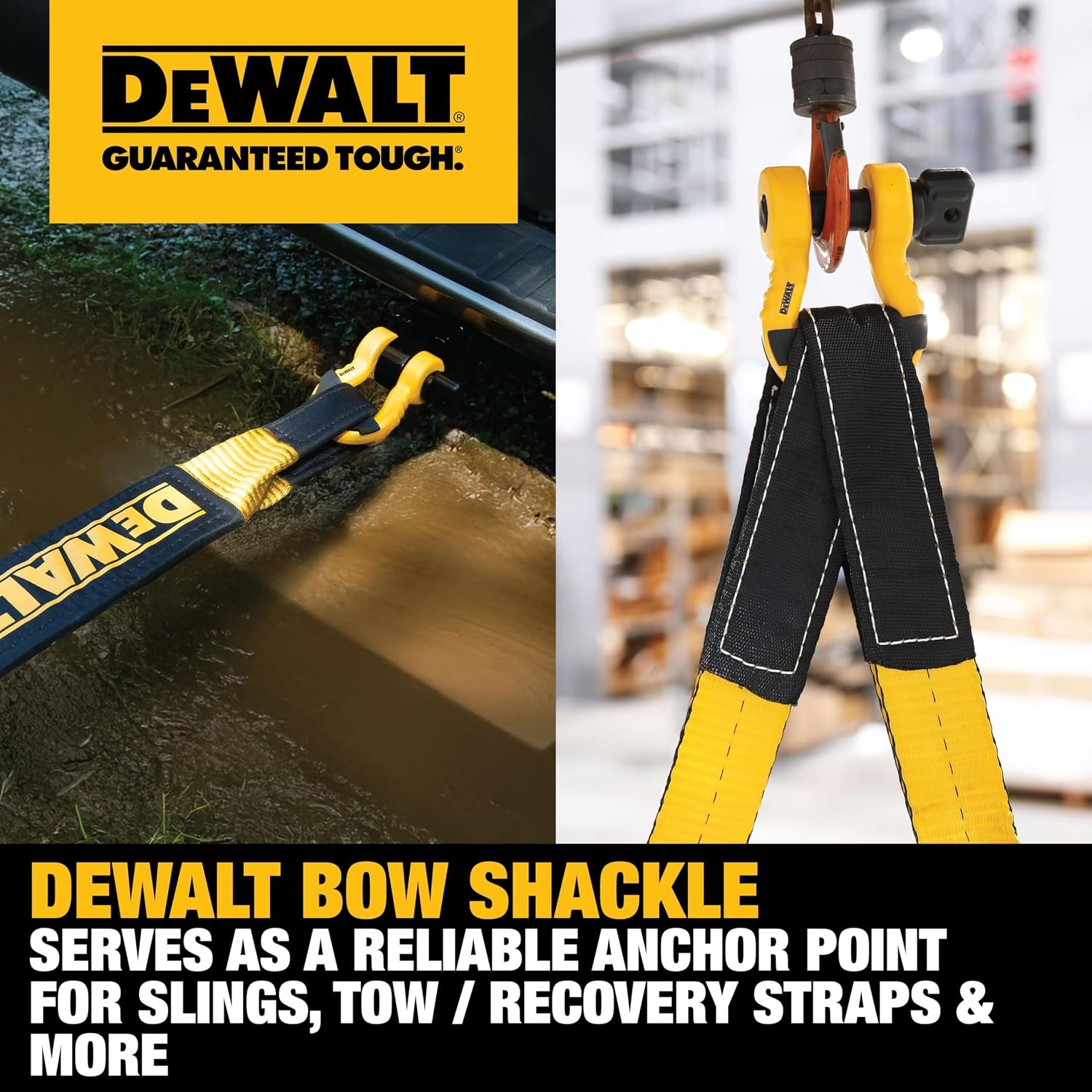 image:imageDEWALT 3452 Tons Safe Work Rating Bow Shackles 2Pack Tough Powder and Zinc Coated Forged Steel Shackle Bodies and Pins HeavyDuty Isolators Tow amp Recovery Winching amp LiftingSingle