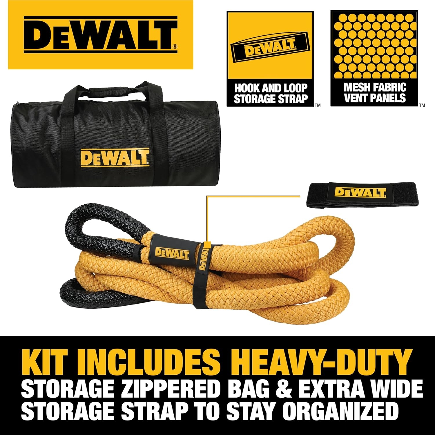 image:imageDEWALT 382432500 lbs HeavyDuty Kinetic Soft Shackle UHMWPE Diamond Knot with SelfTightening Loop Adaptive Design Fits Vehicle Anchor Points UltraStrong for Vehicle RecoveryKinetic Rope Soft Shackles Kit