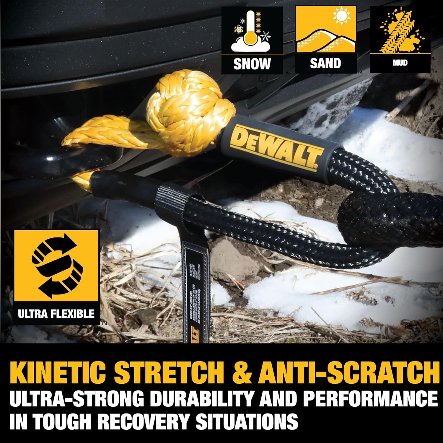 image:imageDEWALT 382432500 lbs HeavyDuty Kinetic Soft Shackle UHMWPE Diamond Knot with SelfTightening Loop Adaptive Design Fits Vehicle Anchor Points UltraStrong for Vehicle RecoveryKinetic Soft Shackles