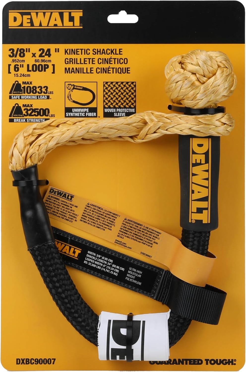 image:imageDEWALT 382432500 lbs HeavyDuty Kinetic Soft Shackle UHMWPE Diamond Knot with SelfTightening Loop Adaptive Design Fits Vehicle Anchor Points UltraStrong for Vehicle RecoveryKinetic Soft Shackles