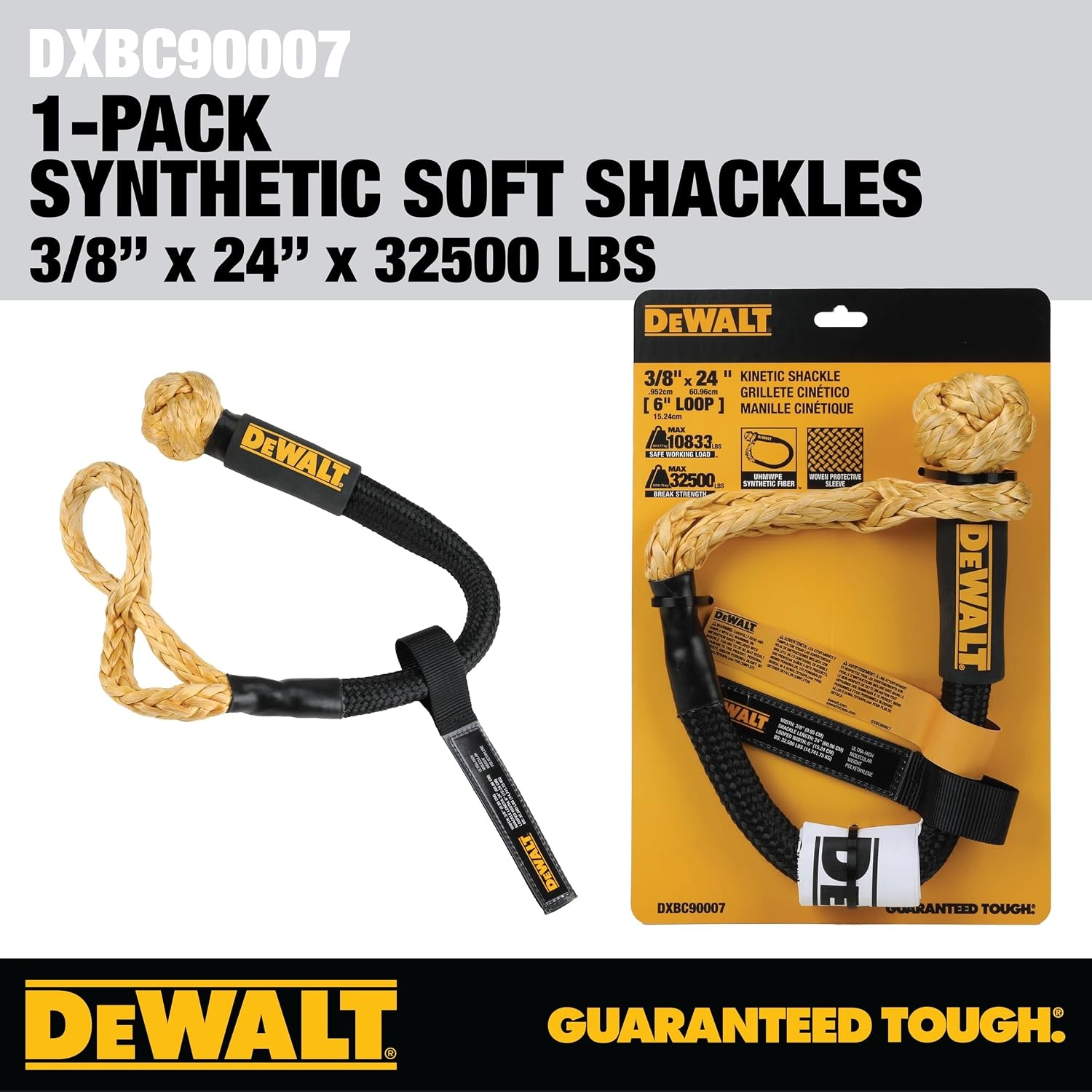 image:imageDEWALT 382432500 lbs HeavyDuty Kinetic Soft Shackle UHMWPE Diamond Knot with SelfTightening Loop Adaptive Design Fits Vehicle Anchor Points UltraStrong for Vehicle RecoveryKinetic Soft Shackles
