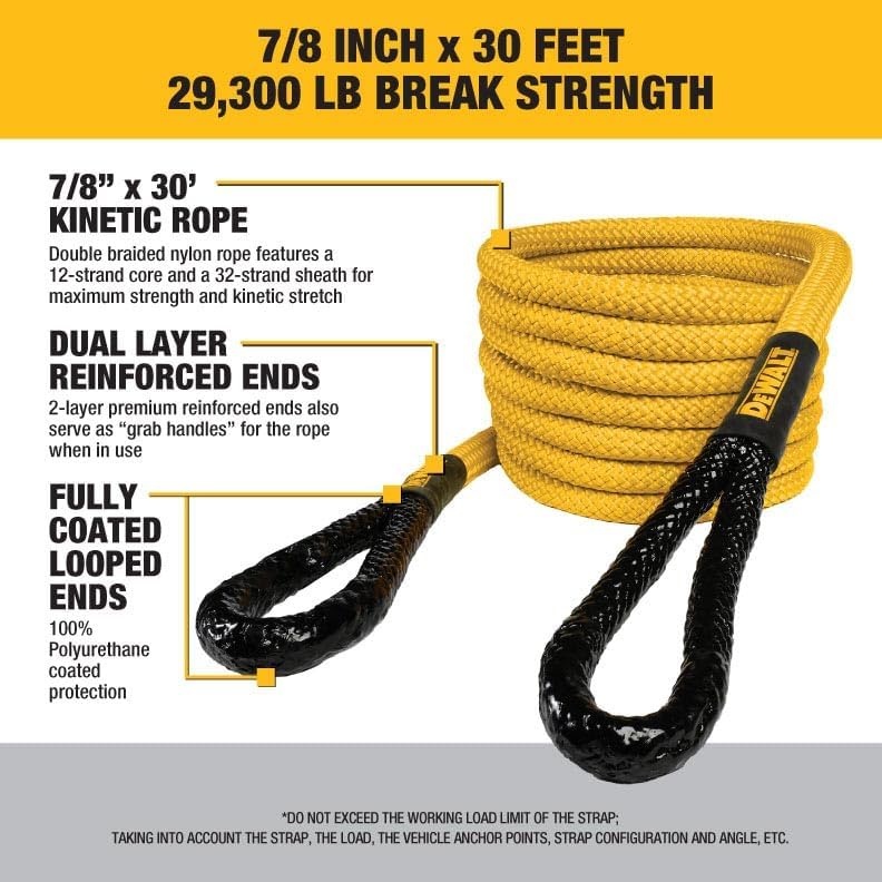 image:imageDEWALT 382432500 lbs HeavyDuty Kinetic Soft Shackle UHMWPE Diamond Knot with SelfTightening Loop Adaptive Design Fits Vehicle Anchor Points UltraStrong for Vehicle RecoveryKinetic Rope Soft Shackles Kit