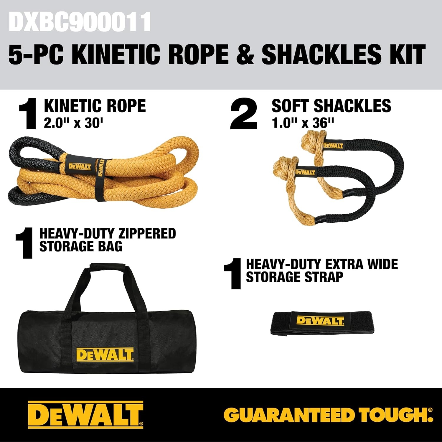 image:imageDEWALT 382432500 lbs HeavyDuty Kinetic Soft Shackle UHMWPE Diamond Knot with SelfTightening Loop Adaptive Design Fits Vehicle Anchor Points UltraStrong for Vehicle RecoveryKinetic Rope Soft Shackles Kit
