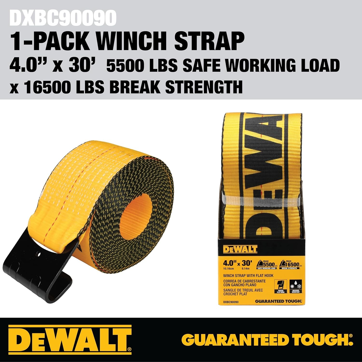 image:imageDEWALT 43016500 lbs CommercialDuty Flatbed Winch Straps 2Pack Meets DOT amp WSTDA Standards Weather amp WearResistant Coated Steel Flat Hooks Fit StakePocket Winches Flatbed TraileringSingle