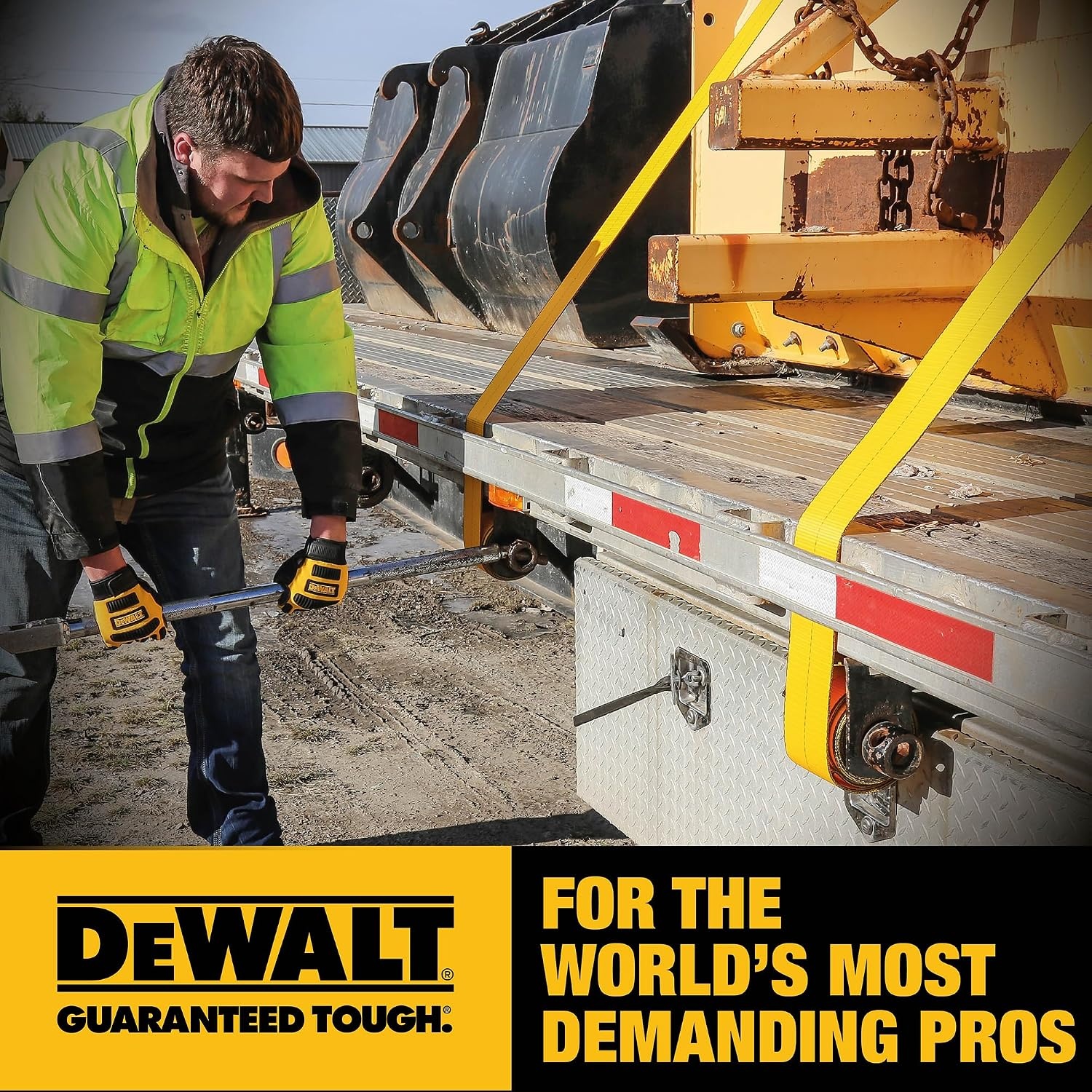 image:imageDEWALT 43016500 lbs CommercialDuty Flatbed Winch Straps 2Pack Meets DOT amp WSTDA Standards Weather amp WearResistant Coated Steel Flat Hooks Fit StakePocket Winches Flatbed Trailering2 Pack
