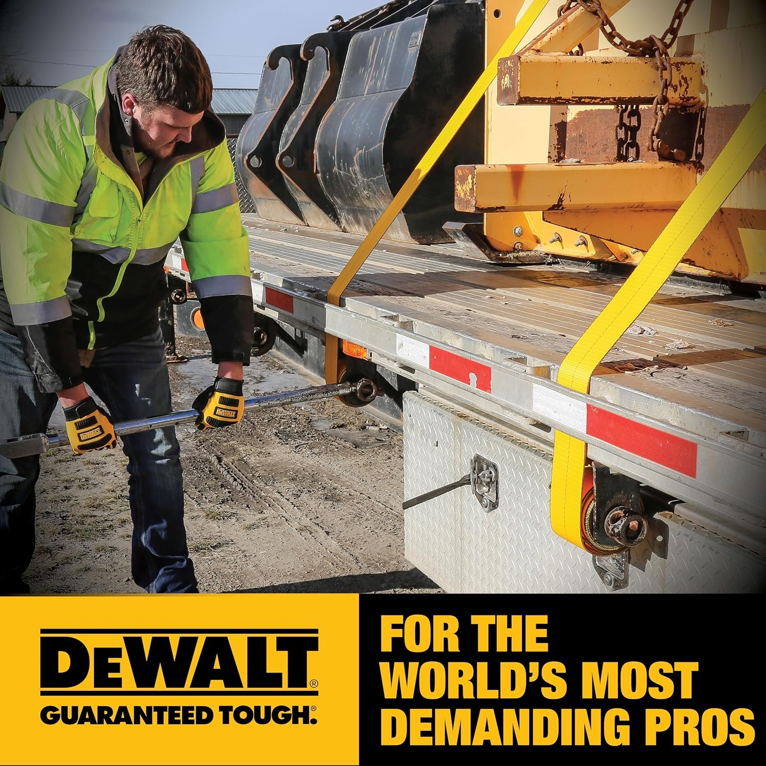 image:imageDEWALT 43016500 lbs CommercialDuty Flatbed Winch Straps 2Pack Meets DOT amp WSTDA Standards Weather amp WearResistant Coated Steel Flat Hooks Fit StakePocket Winches Flatbed TraileringSingle