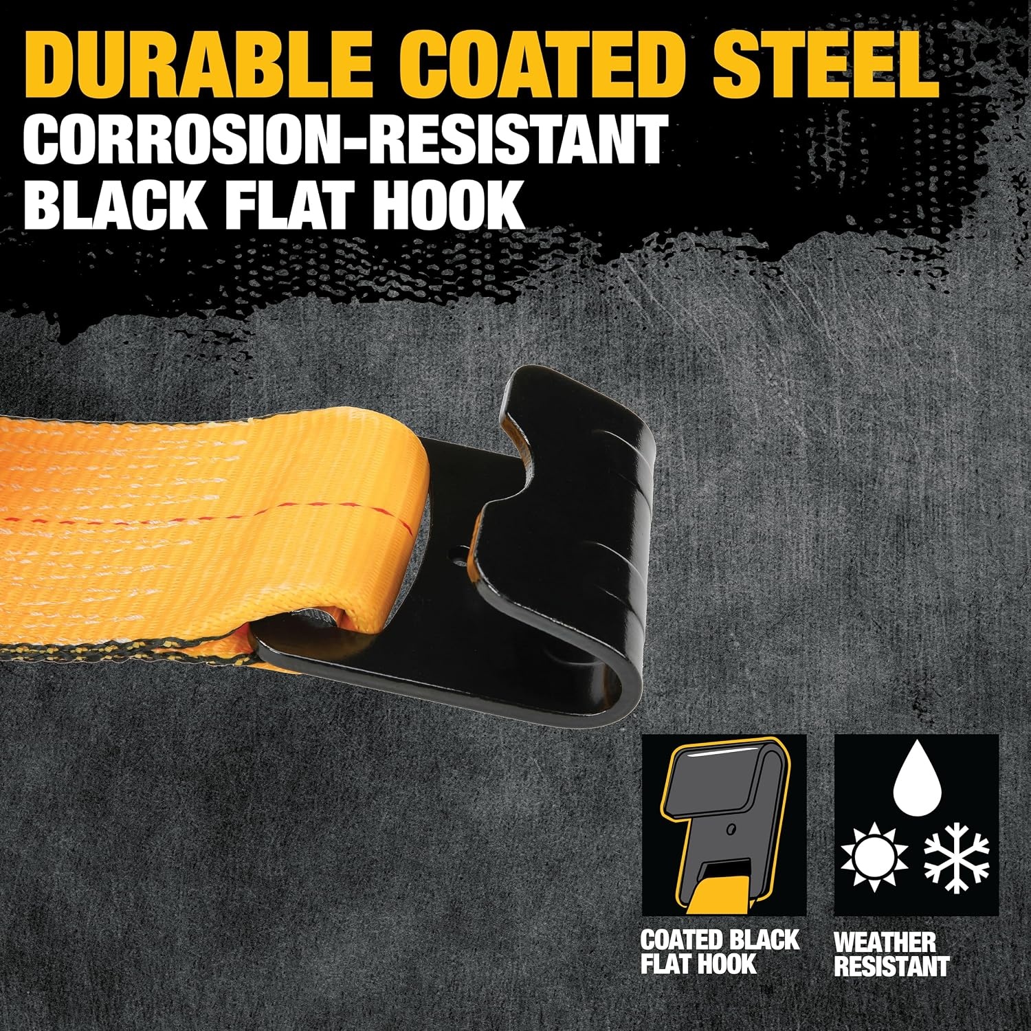 image:imageDEWALT 43016500 lbs CommercialDuty Flatbed Winch Straps 2Pack Meets DOT amp WSTDA Standards Weather amp WearResistant Coated Steel Flat Hooks Fit StakePocket Winches Flatbed TraileringSingle