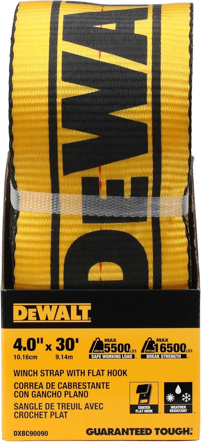 image:imageDEWALT 43016500 lbs CommercialDuty Flatbed Winch Straps 2Pack Meets DOT amp WSTDA Standards Weather amp WearResistant Coated Steel Flat Hooks Fit StakePocket Winches Flatbed TraileringSingle
